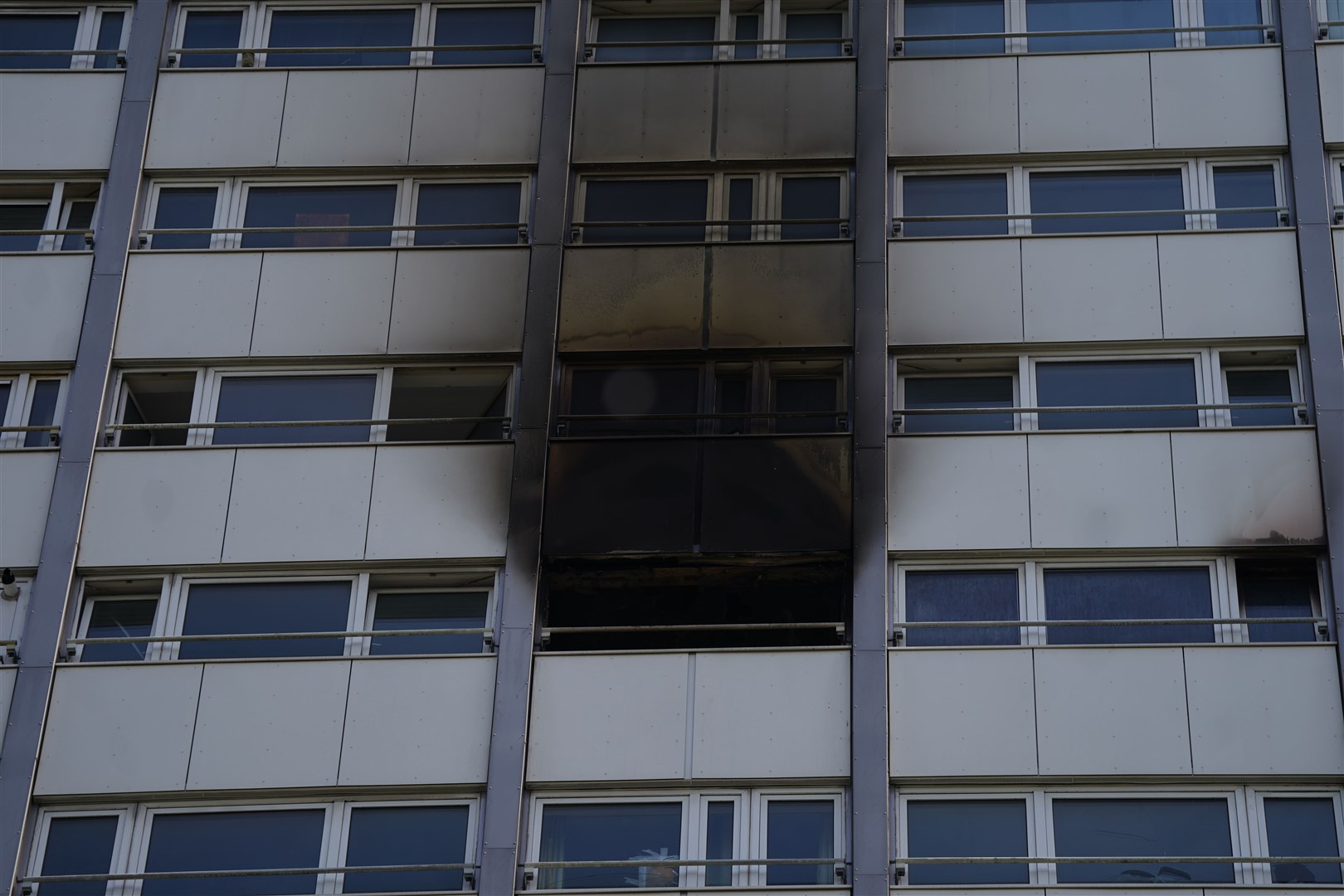 Scorch marks can be seen on the 12th floor of a tower block at Stebbing House on Queensdale Crescent, Shepherd’s Bush (Victoria Jones/PA)