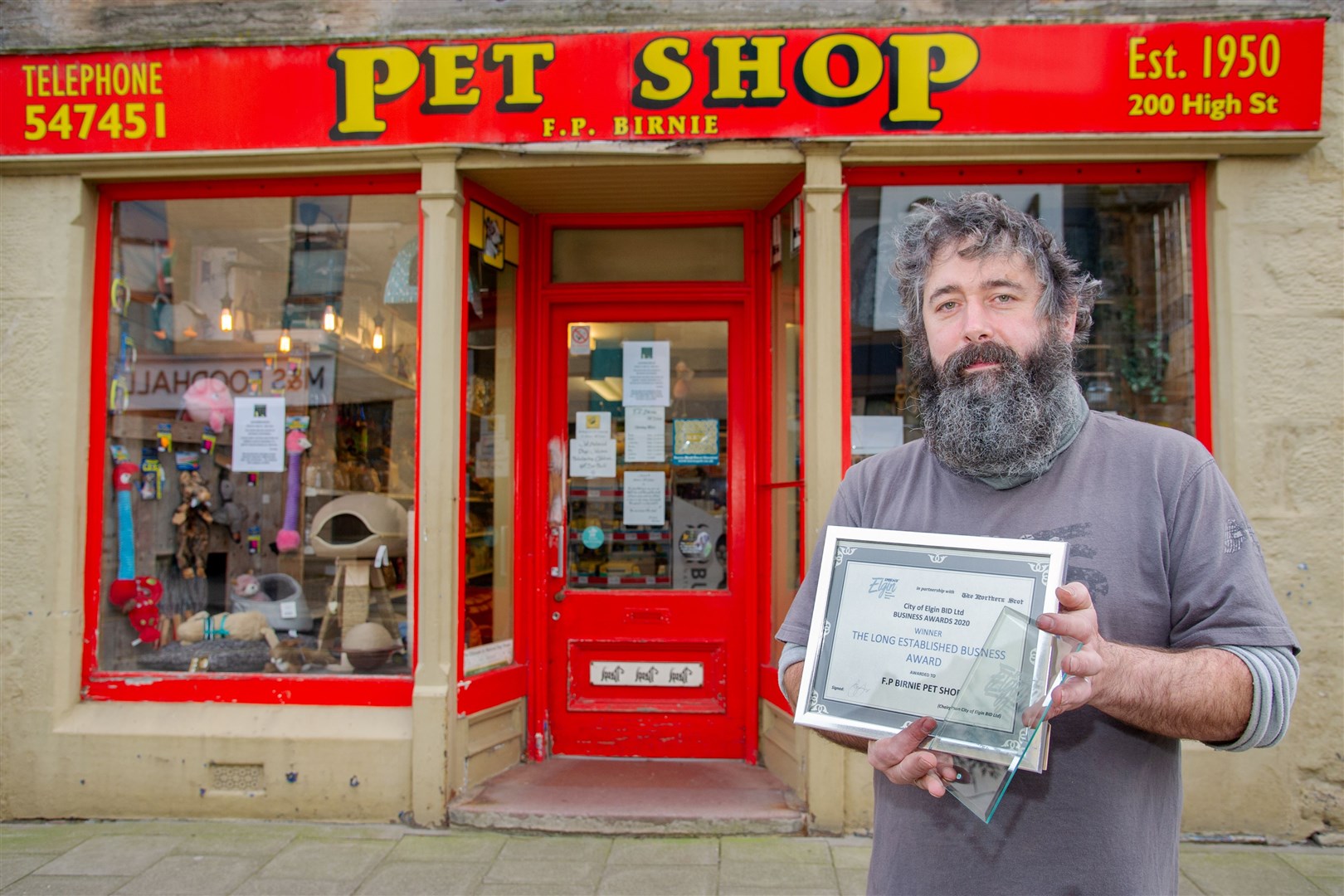 Andrew Birnie of F.P Birnie Pet Shop won the Long Established Business award. ..Winners of the 2020 Elgin BID Business Awards...Picture: Daniel Forsyth..