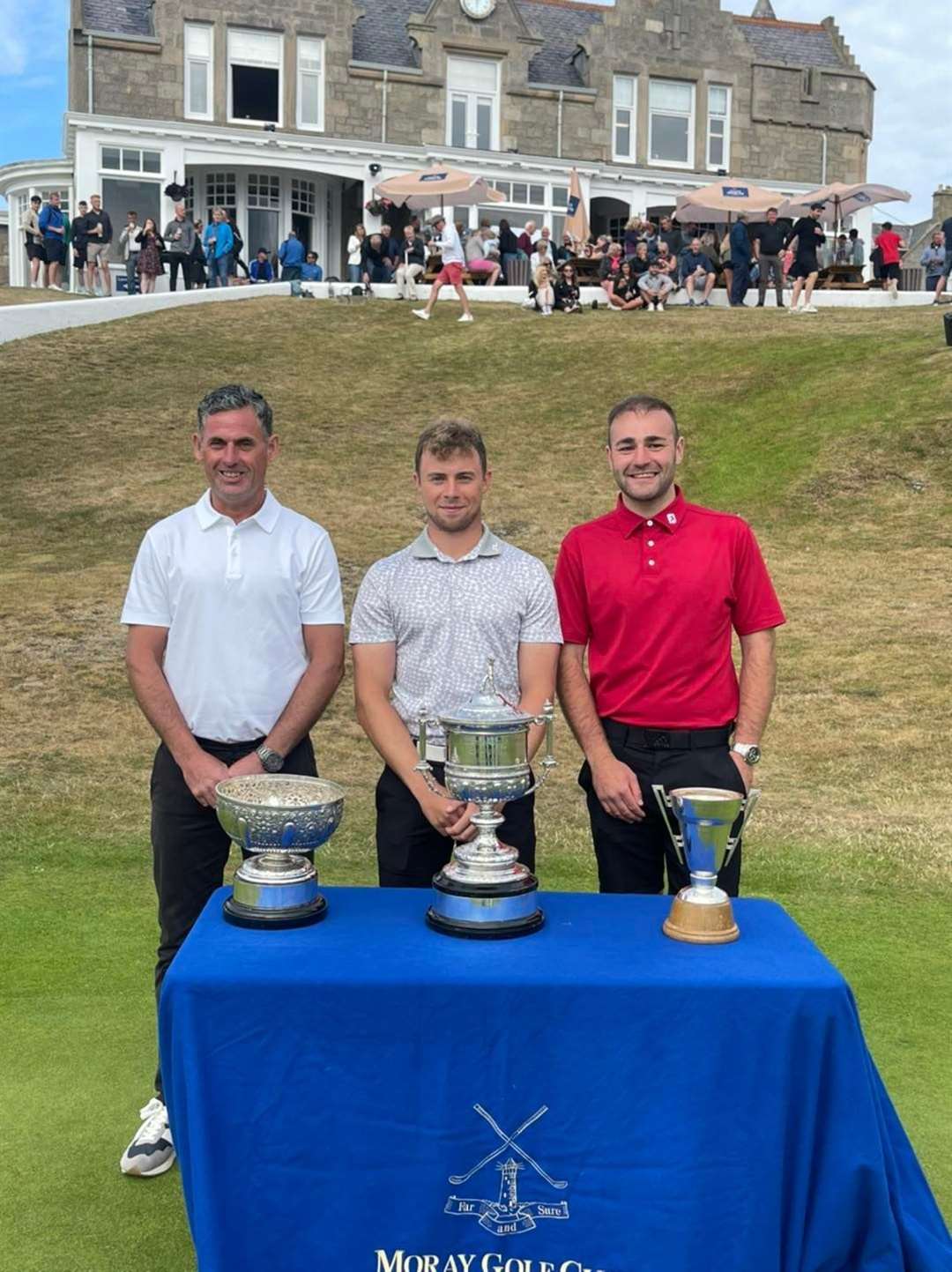 Moray 5-day Open winners, from left: Charlie Rowley, Matty Wilson and Kyle Edwards. Photo: Moray Golf Club Facebook