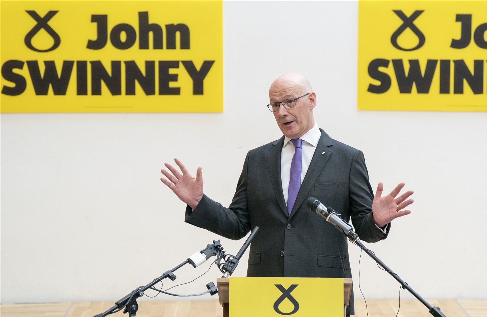 John Swinney praised Kate Forbes as he officially launched his bid to be the next SNP leader and Scottish first minister (Jane Barlow/PA)