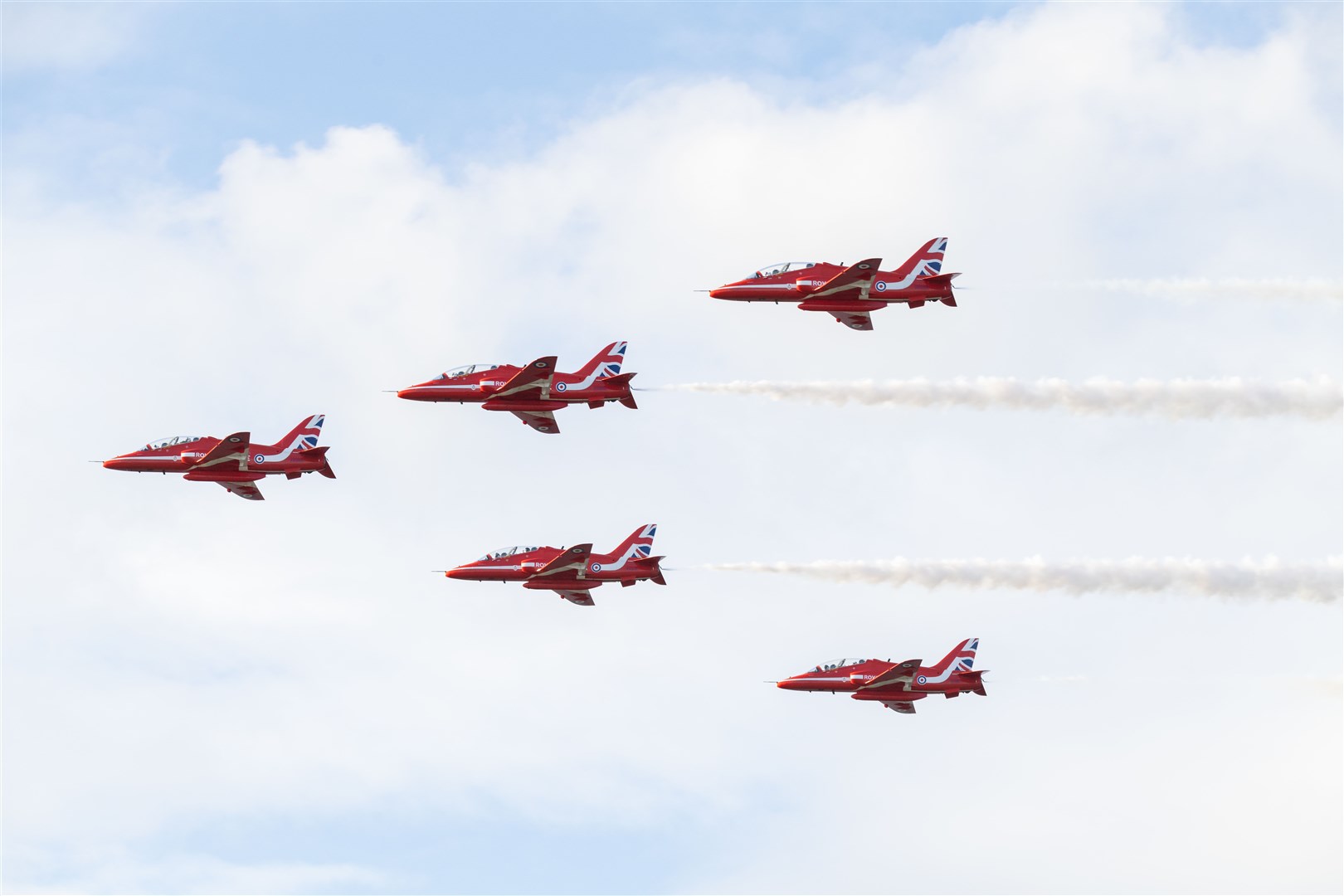 The Red Arrows arrive back to RAF Lossiemouth from Tain for a practice session. ..Picture: Beth Taylor.
