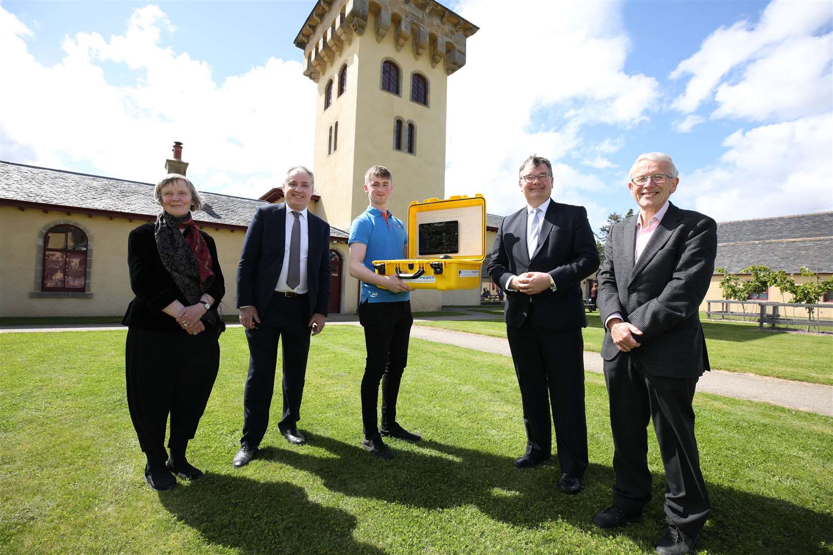 The centre is launched by (from left) Professor Irene McAra-McWilliam, Richard Lochhead MSP, Reece Moyes from CorporateHealth International UK Ltd, Scotland Office Minister Iain Stewart and chief executive of the Digital Health and Innovation Centre...Picture: Paul Campbell