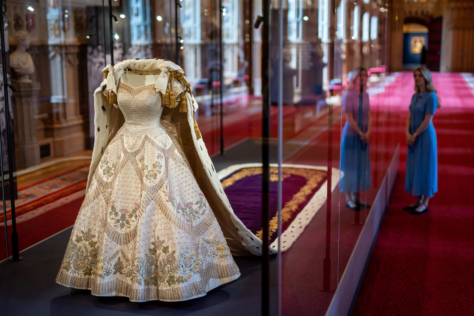 The Queen’s Coronation dress on display at Windsor Castle (Aaron Chown/PA)