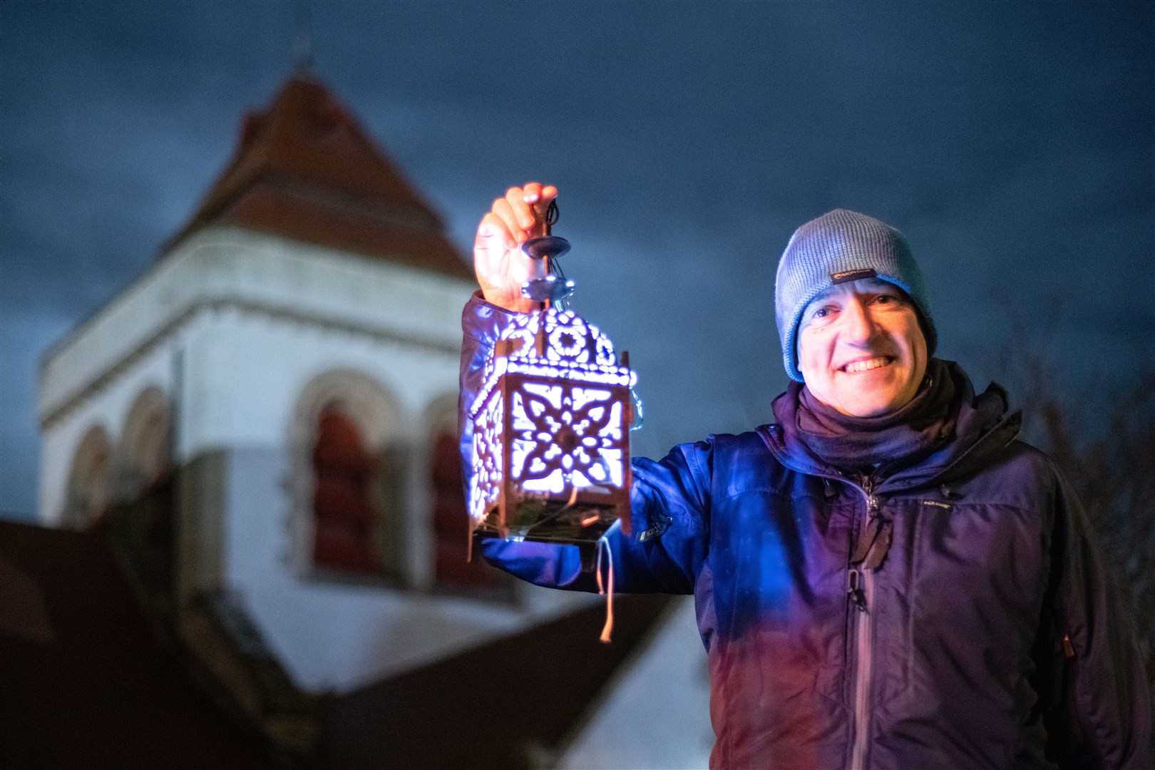 Rev Geoff McKee with his lantern. Picture: Daniel Forsyth
