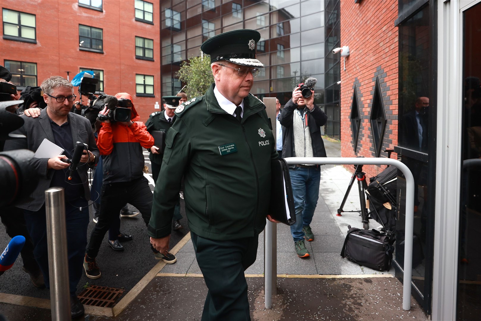 Police Service of Northern Ireland Chief Constable Simon Byrne arriving at James House in Belfast for a special meeting of the Policing Board in August 2023 (Liam McBurney/PA)