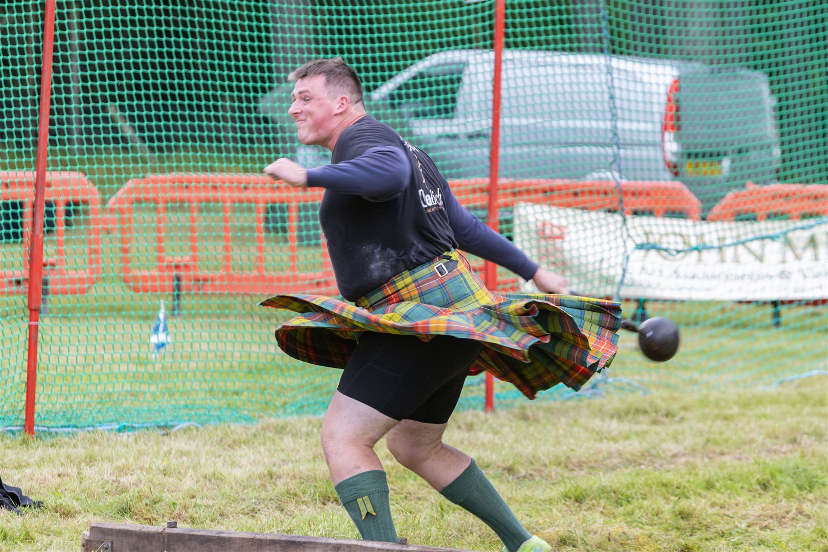 Murdo Materson competing in the Light Stone for the Junior Heavies...180th Tomintoul Highland Games 2023...Picture: Beth Taylor.