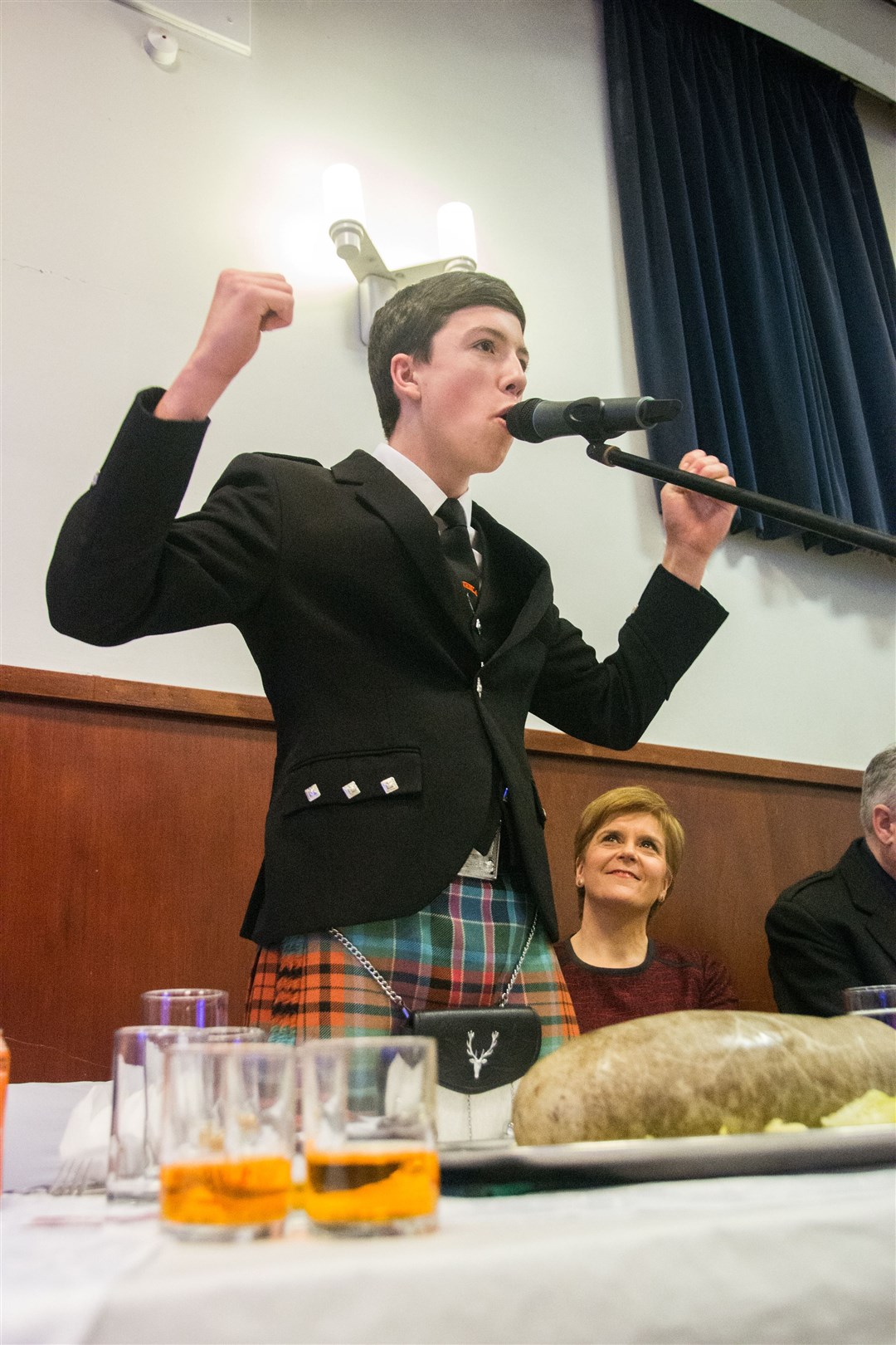 Dodie Simmers addresses the haggis at the annual Moray SNP Burns Supper, at the Longmore Hall, Keith. Picture: Becky Saunderson.