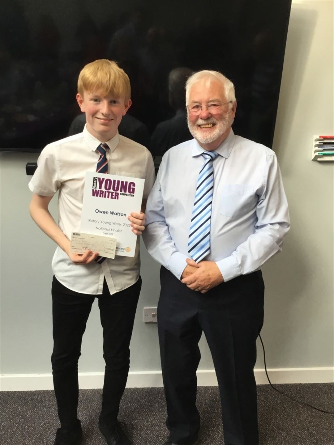 North of Scotland's Rotary Young Writer of the year Owen Watson won across 15 Rotary clubs for his work, titled Environment.