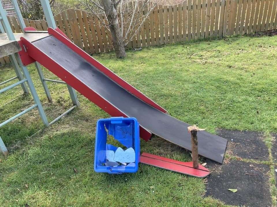 The group's broken slide, after the Easter Holidays.