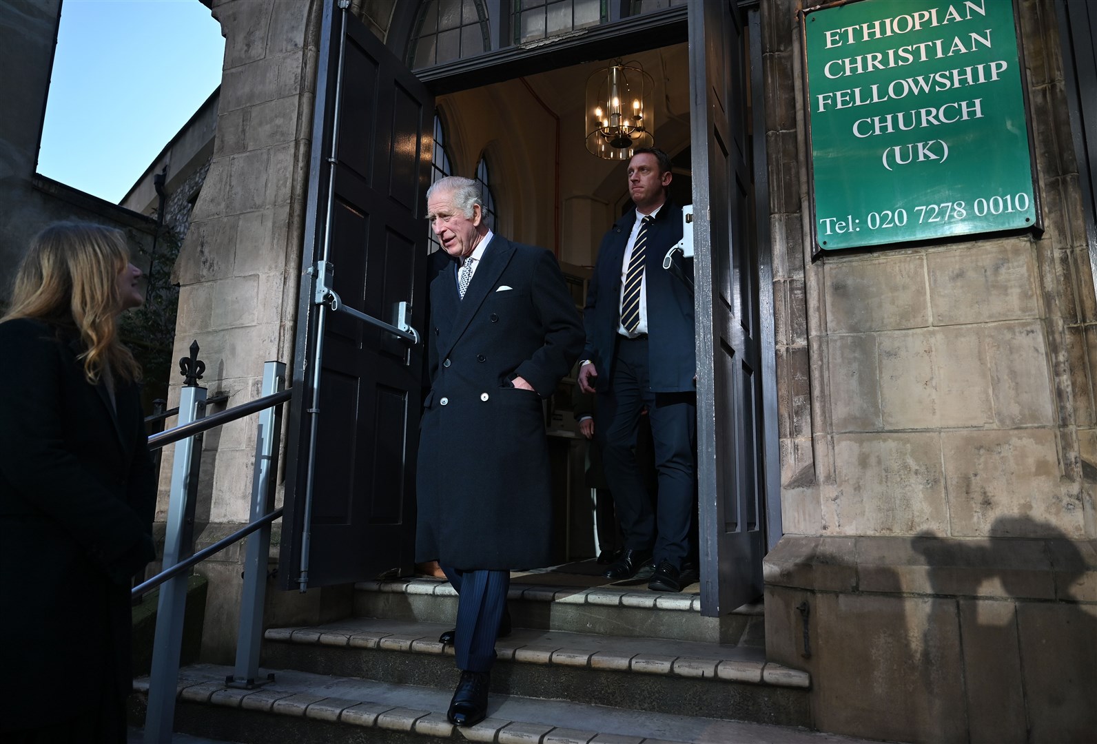 Charles departs after attending an Advent Service at the Ethiopian Christian Fellowship Church (PA)