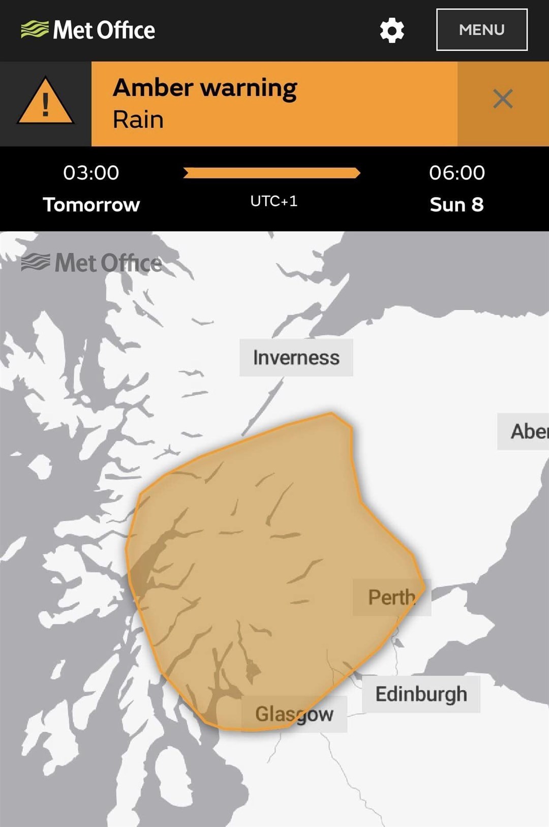 Amber warning covers west and south-west central Scotland