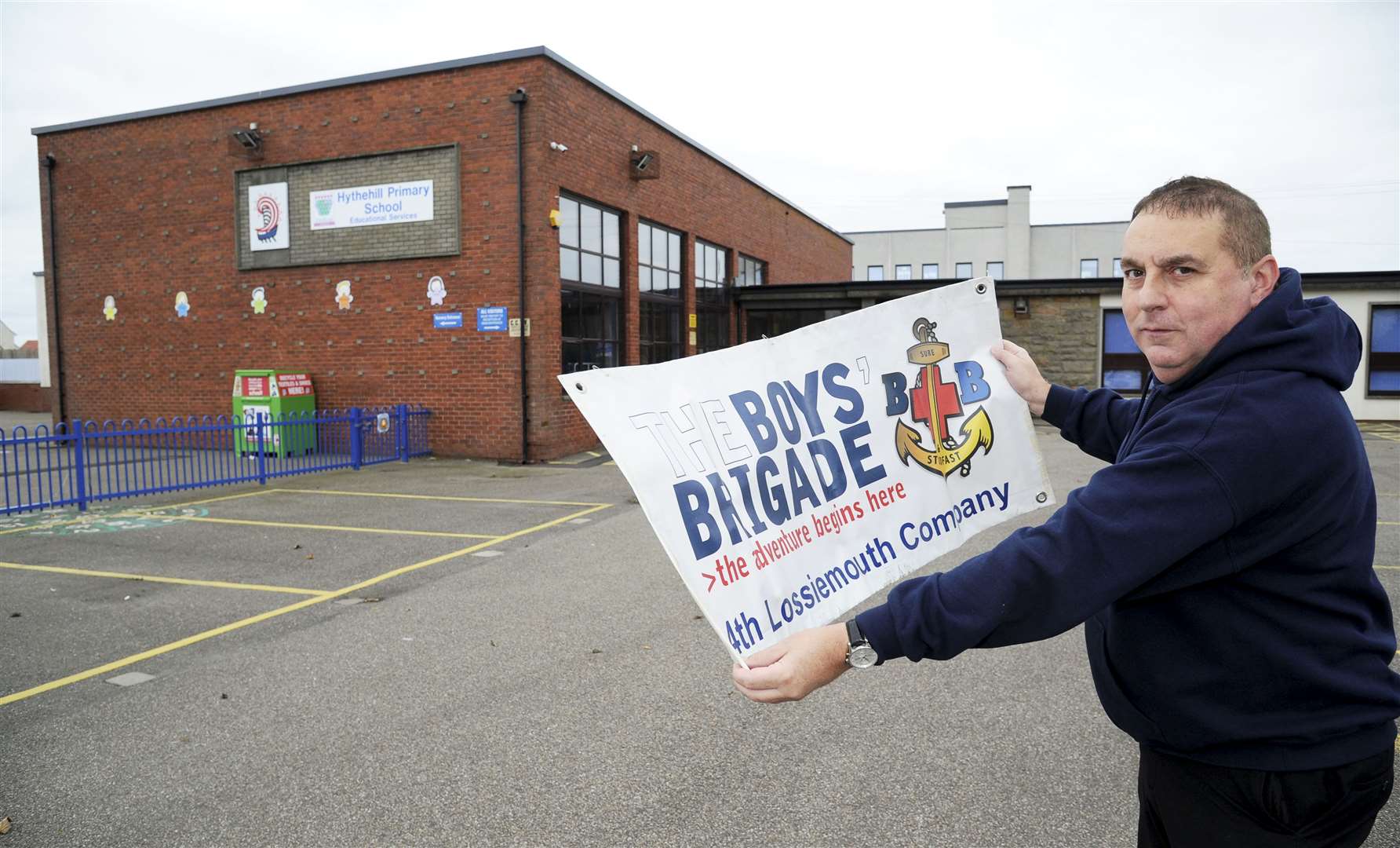 Captain of the 4th Lossiemouth Company Boys' Brigade James Allan outside Hythehill Primary School, where the group usually meets. Picture: Eric Cormack