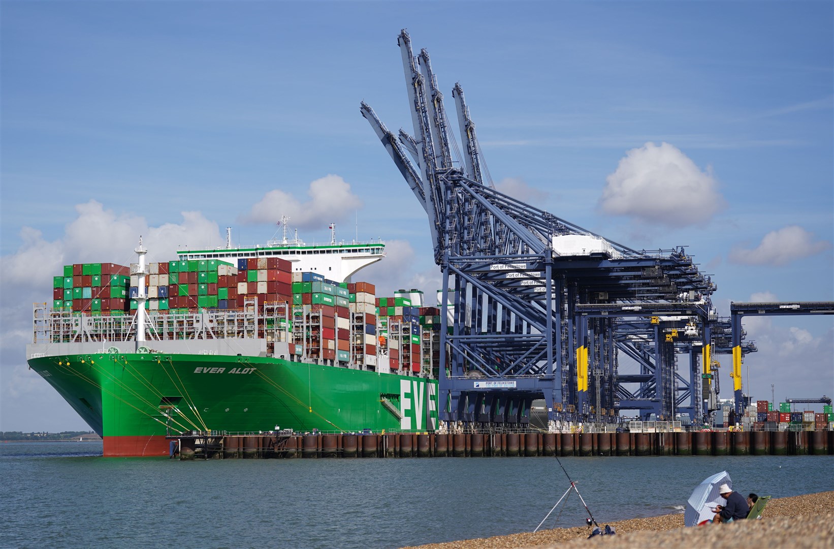 The cargo ship Ever Alot, which is docked at the Port of Felixstowe (Joe Giddens/PA)