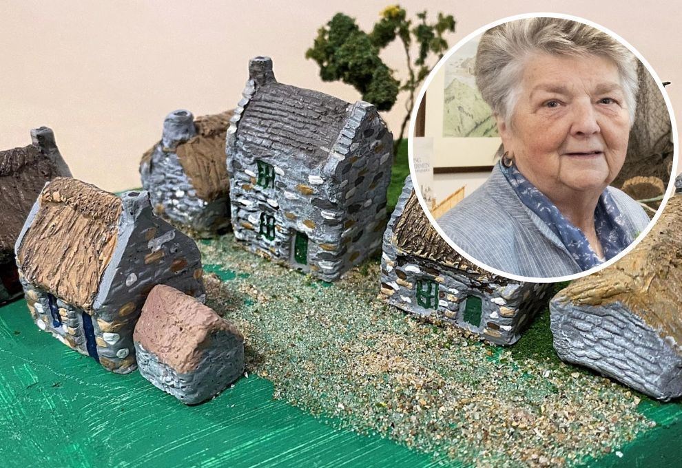 Some of the model buildings set to feature in the display. Inset: Cullen, Deskford & Portknockie Heritage Group President Brenda Wood.