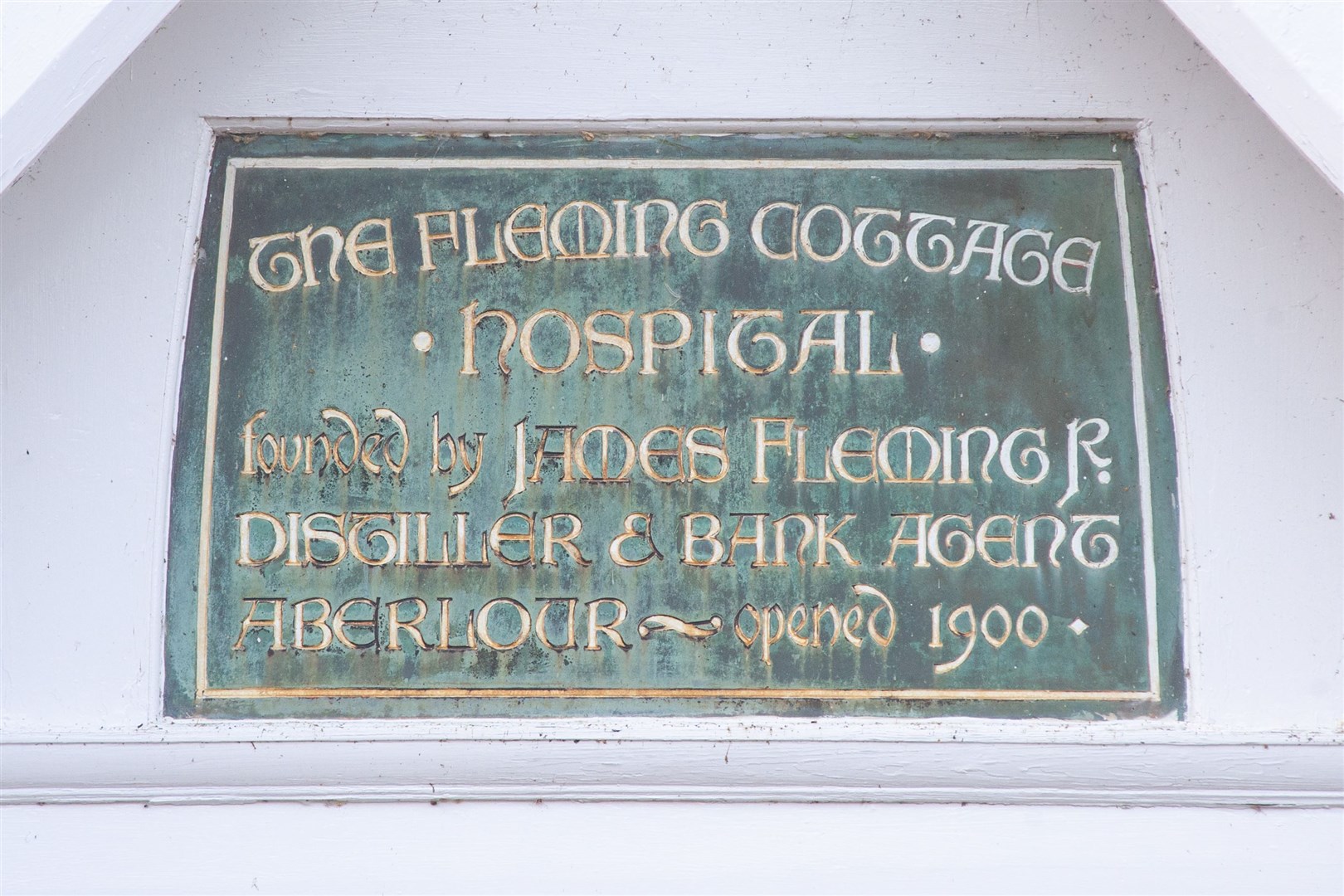The wall plaque at Fleming Hospital, on Queen's Road, Aberlour. Picture: Daniel Forsyth.