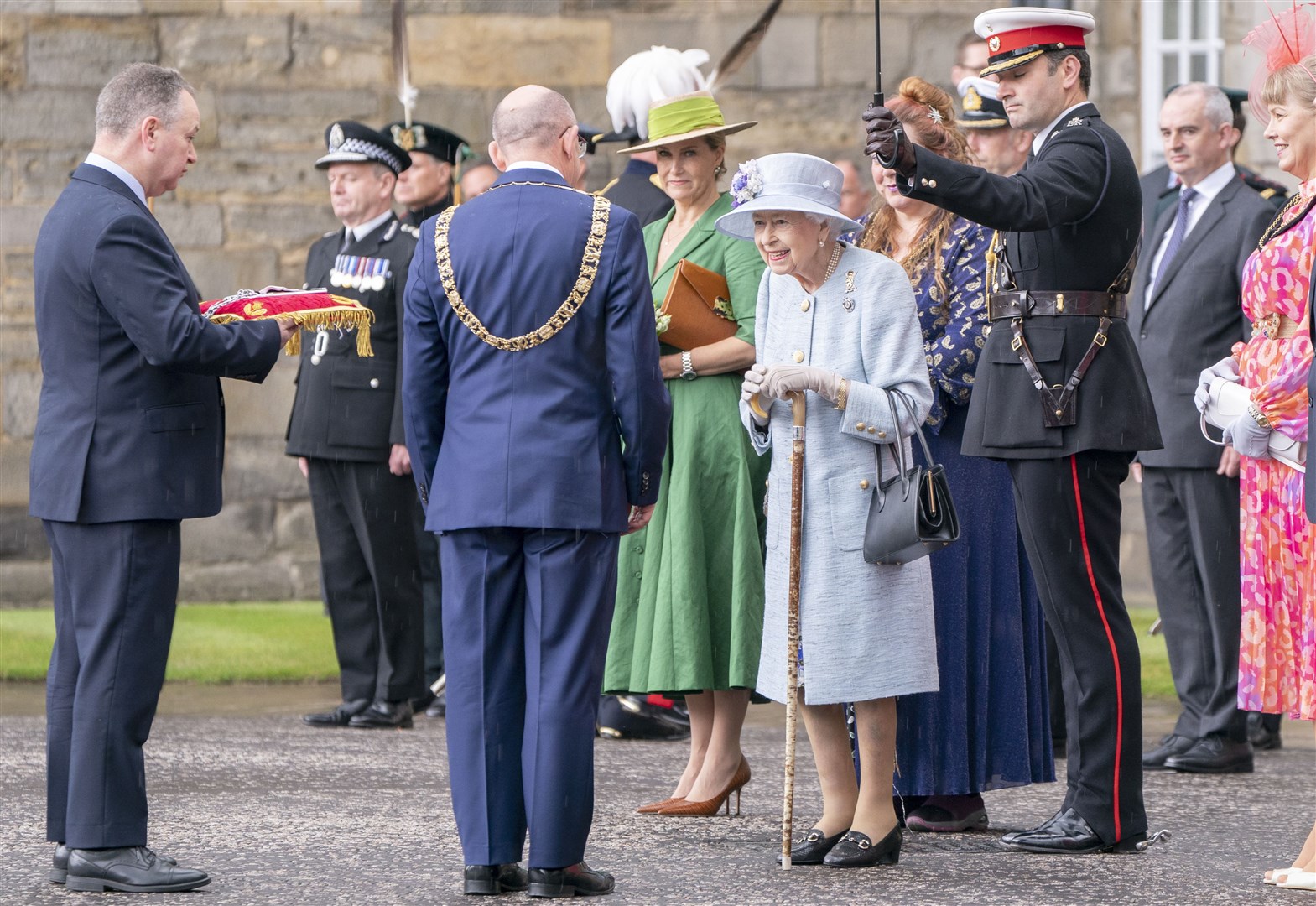 The Queen attends the Ceremony of the Keys on the forecourt of the Palace of Holyroodhouse in Edinburgh (Jane Barlow/PA)