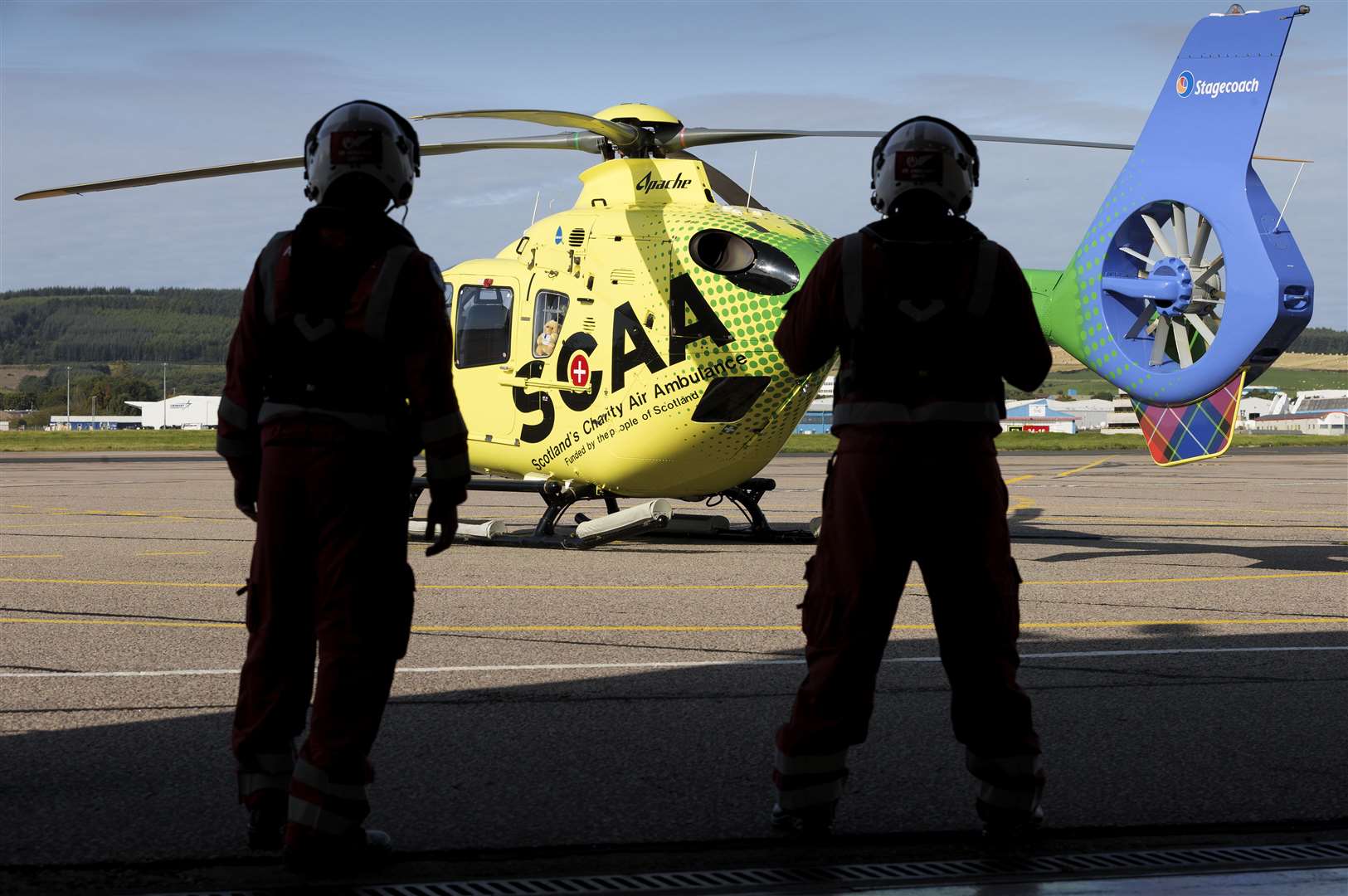 Scotland’s Charity Air Ambulance Base, Aberdeen (SCAA) home to Helimed 79 Paramedics with Helimed 79 pictured at the SCAA hangar at Aberdeen Airport. Picture by Graeme Hart. Copyright Perthshire Picture Agency Tel: 01738 623350 Mobile: 07990 594431