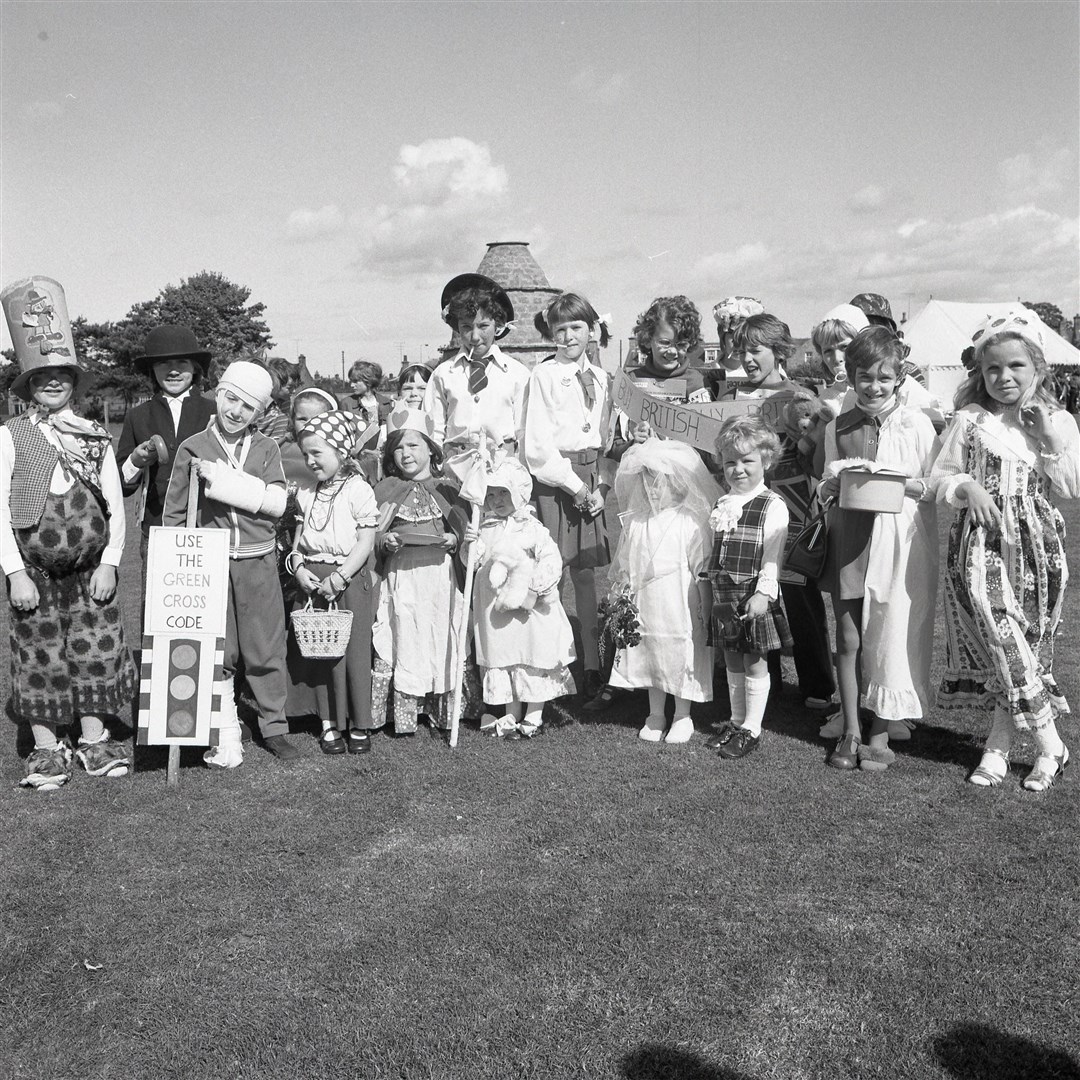 Children compete in the fancy dress competition during the New Elgin Summer Fete of 1977.