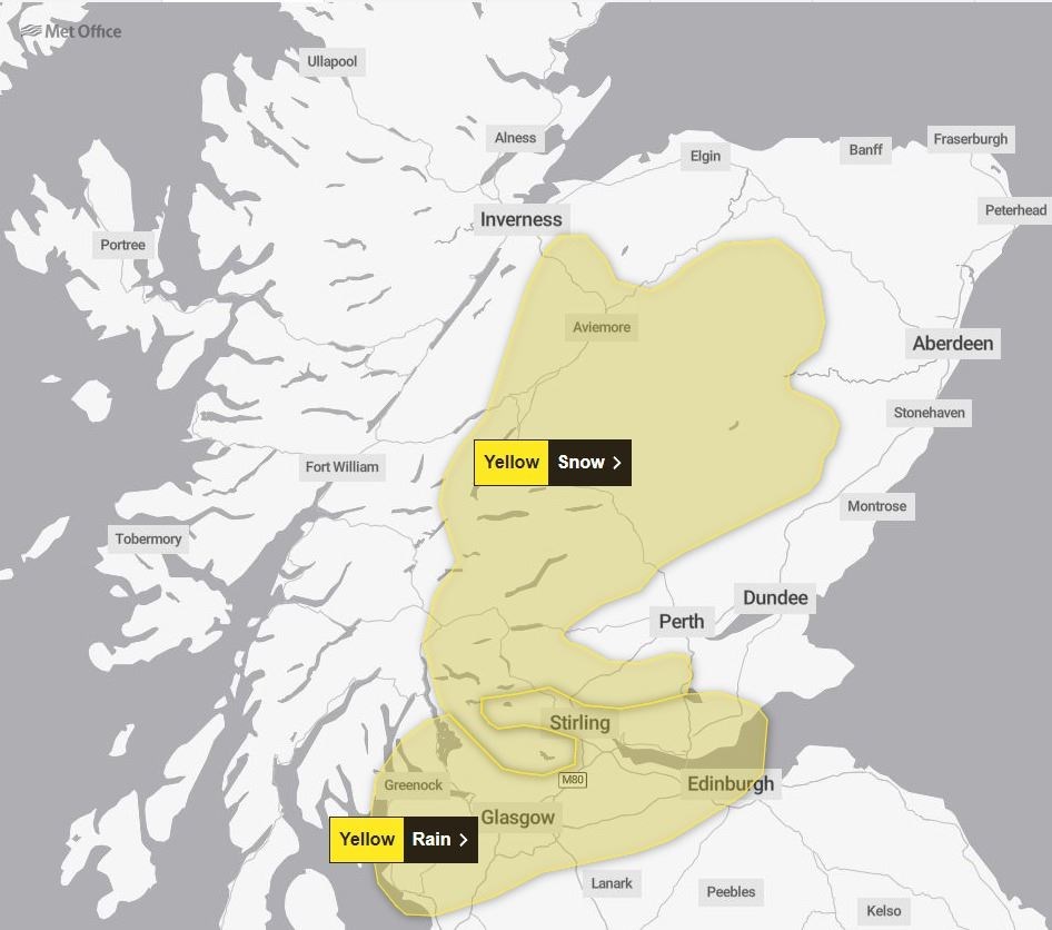 A yellow weather warning has been issued by the Met Office.