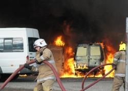 Firefighters tackle the van blaze