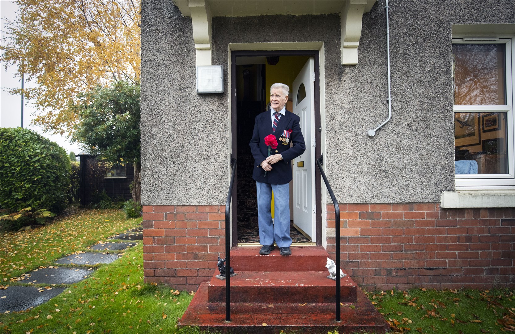 Bomber Command veteran Alastair Lamb, 95, observes the two-minute silence from his home in Stirling (Jane Barlow/PA)