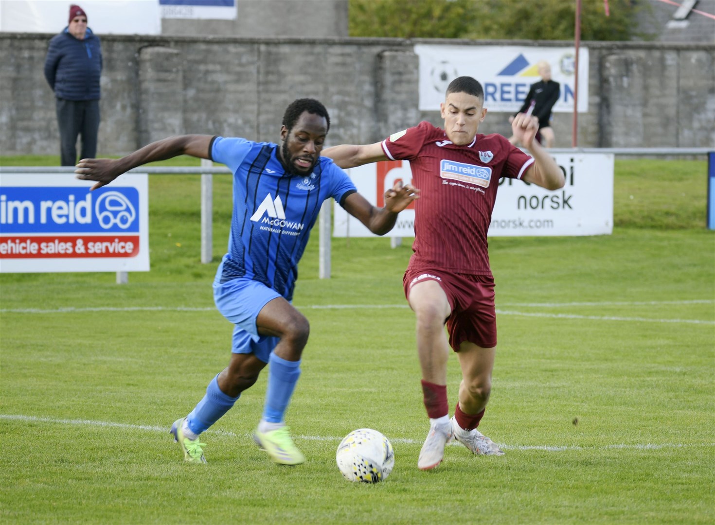 Darren Brew (left) in action for Strathspey. Picture: Beth Taylor.