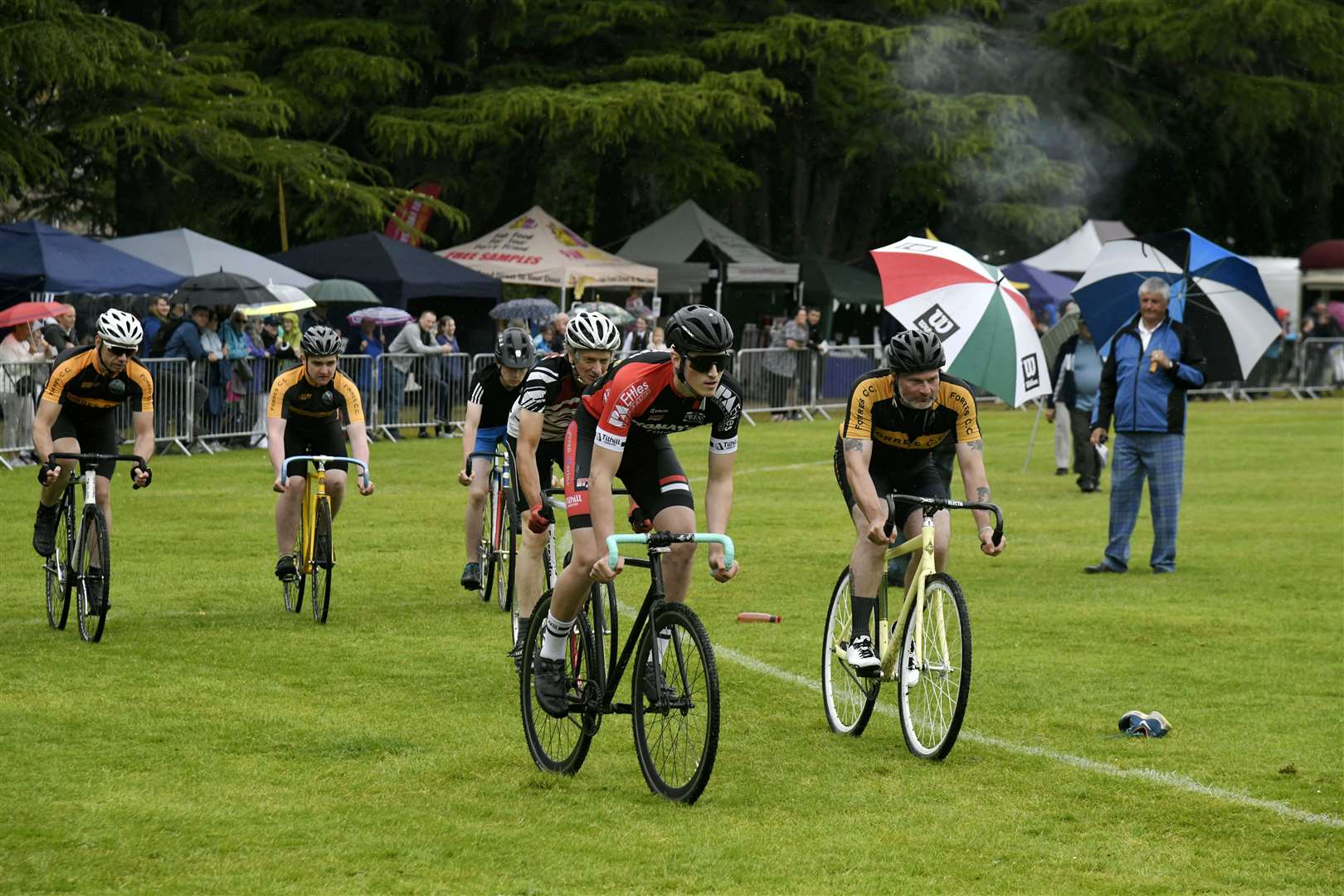 Cyclists completing the 6000 metres around the arena...Forres Highland Games...Picture: Beth Taylor.