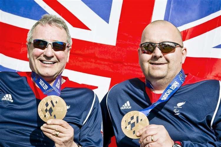 Gregor (right) and Jim Gault after winning bronze at the Paralympics in Sochi in 2014.
