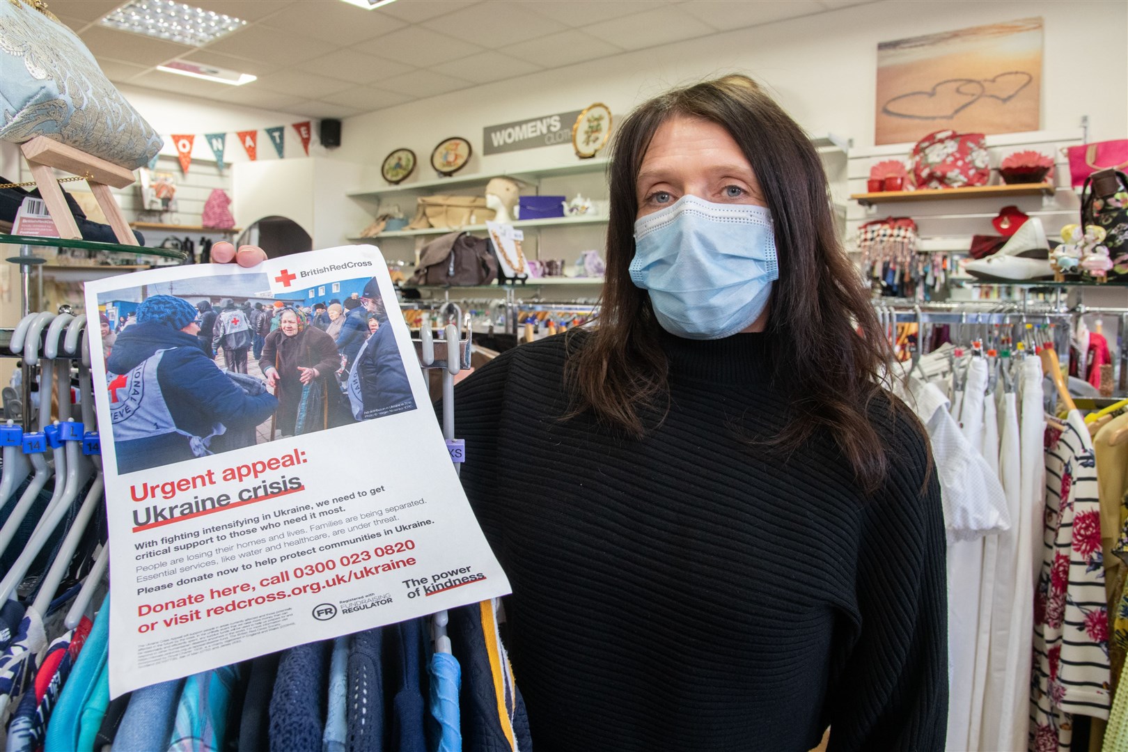 Jayne Cameron at the Buckie Red Cross Shop wgere they are taking donations for the crisis in Ukraine. ..Picture: Daniel Forsyth..