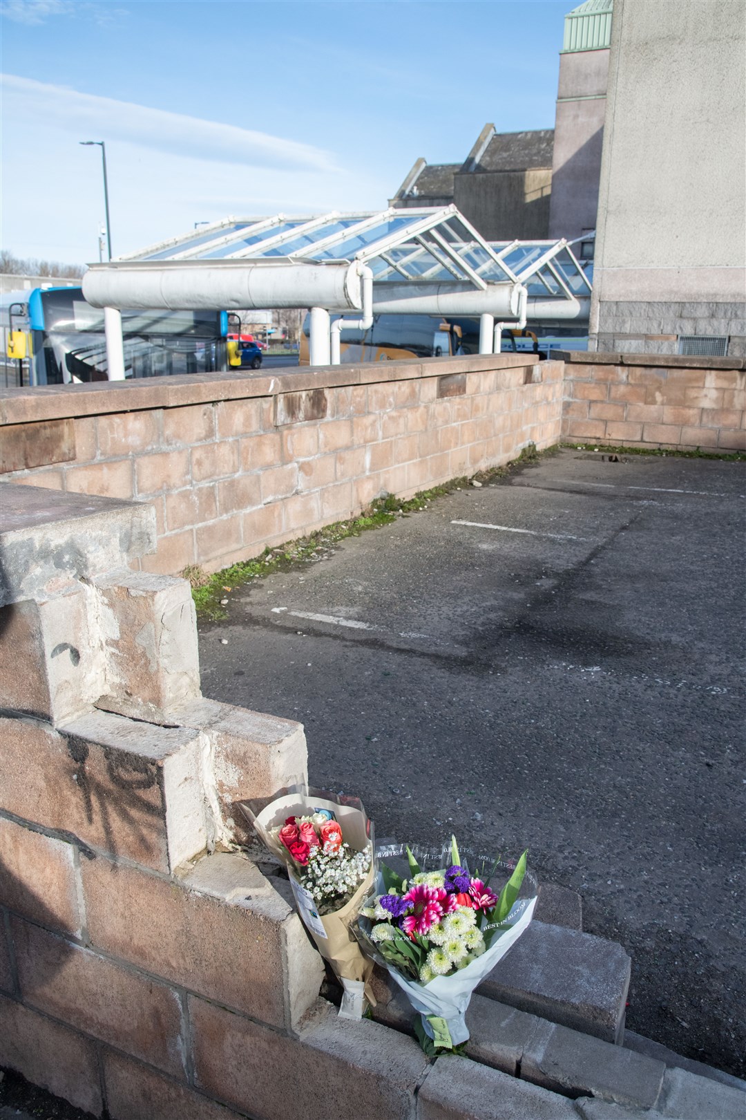Flowers have been laid at Elgin Bus Station after the death of a 58-year-old man. Picture: Daniel Forsyth