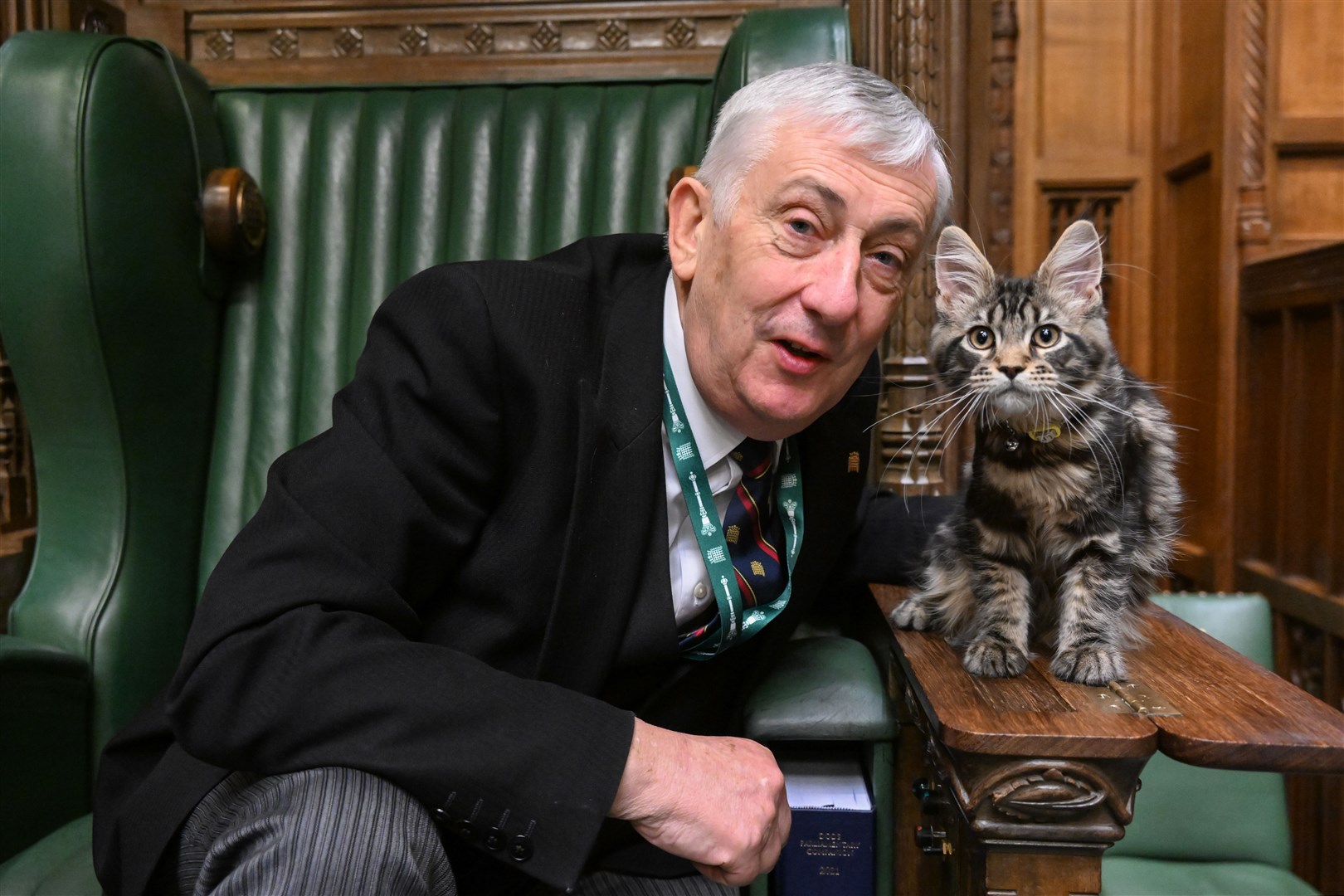 Pet-loving Sir Lindsay Hoyle with his Maine coon kitten Attlee (UK Parliament/Jessica Taylor/PA)