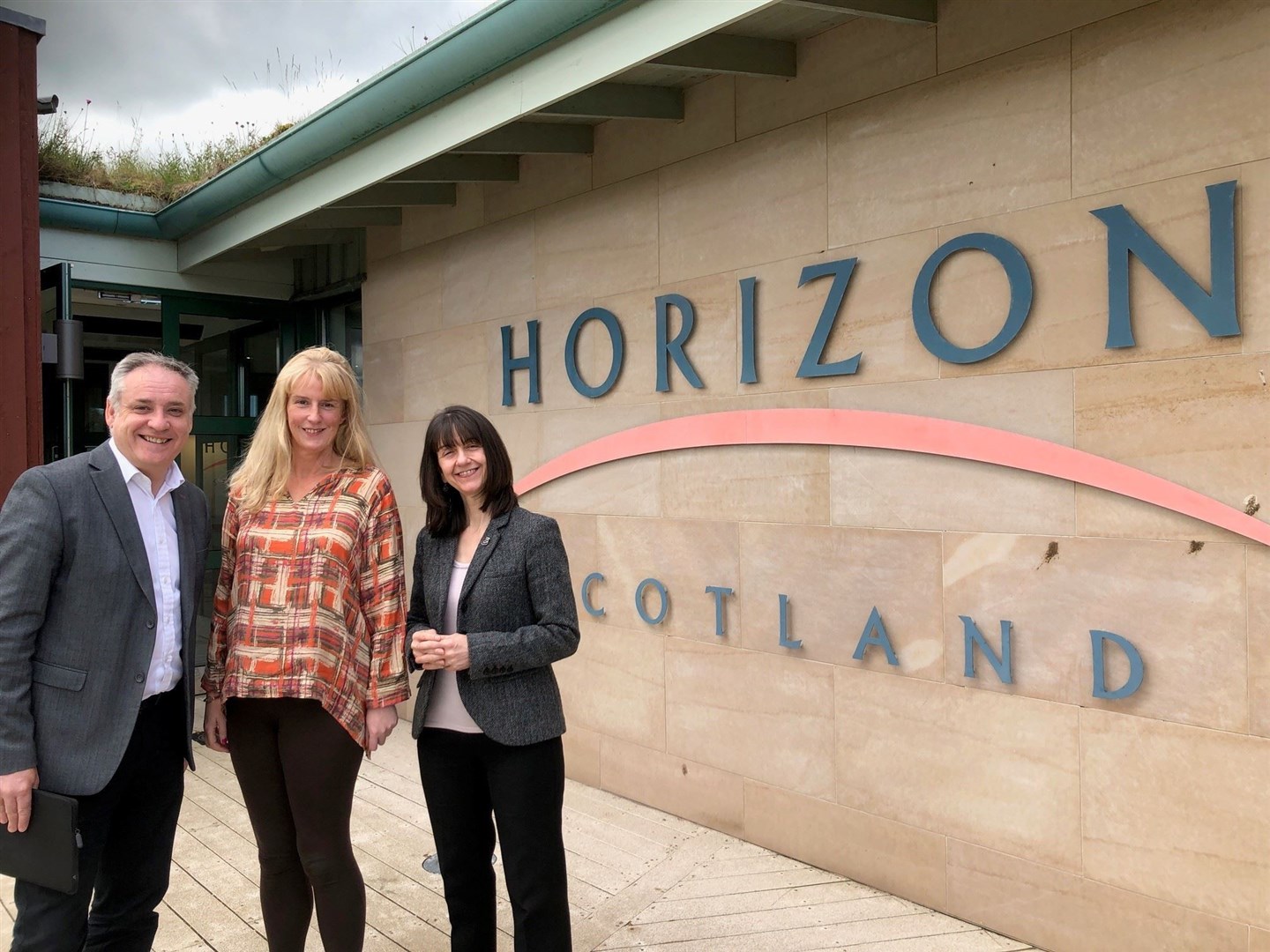 From left, Richard Lochhead MSP with Rona Campbell and Donna Chisholm at Forres Enterprise Park.