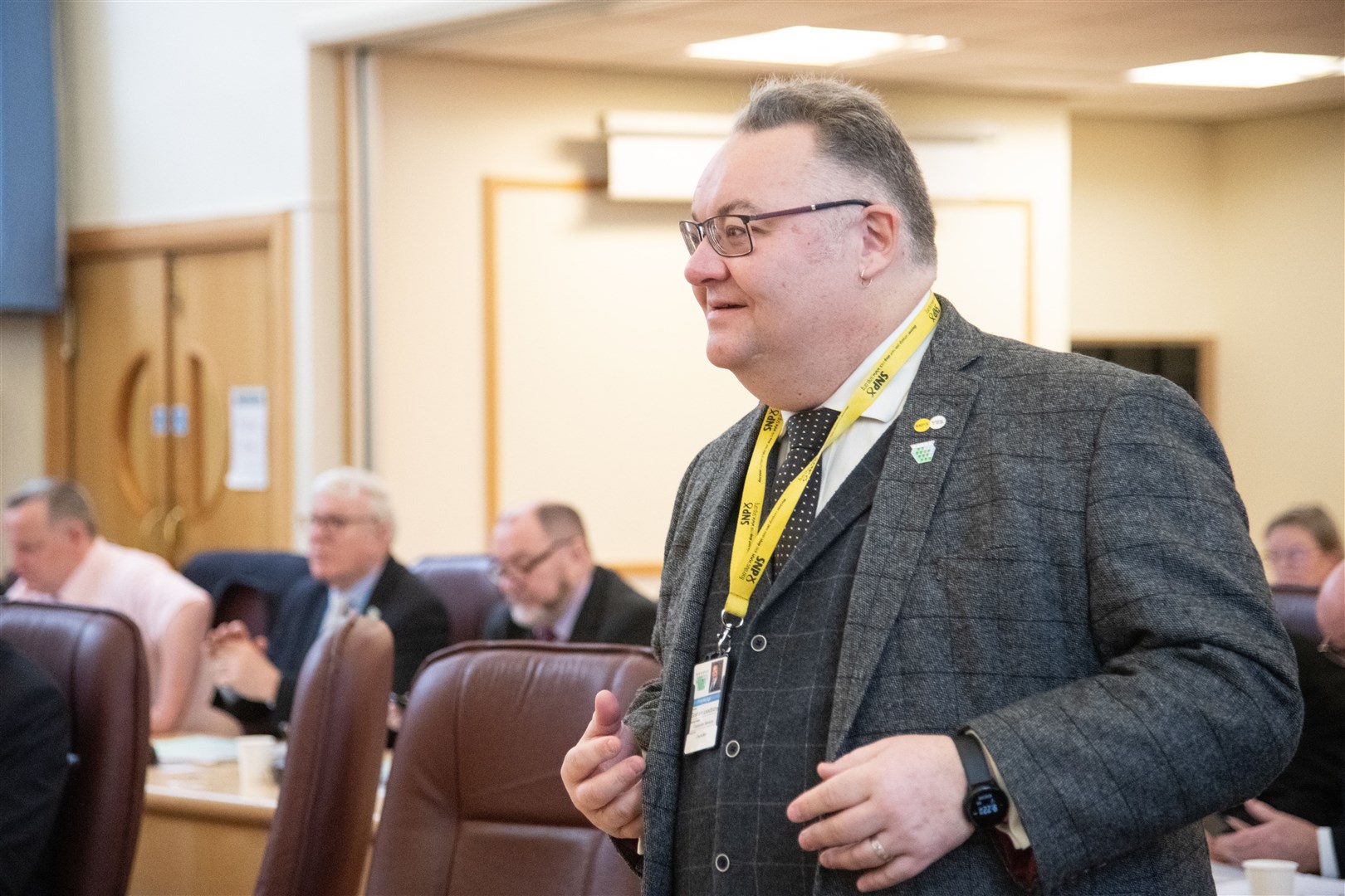 SNP Councillor Graham Leadbitter. ..Moray Council Budget Meeting - Wednesday 1st March 2023. ..Picture: Daniel Forsyth..
