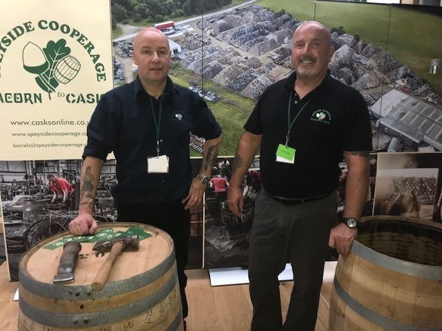 (From left) Malcolm Munro, manager of Speyside Cooperage Craigellachie, and Stevie Langlands, manager at Speyside Cooperage Alloa, at Holyrood on Tuesday to celebrate 525 years of Scotch Whisky.