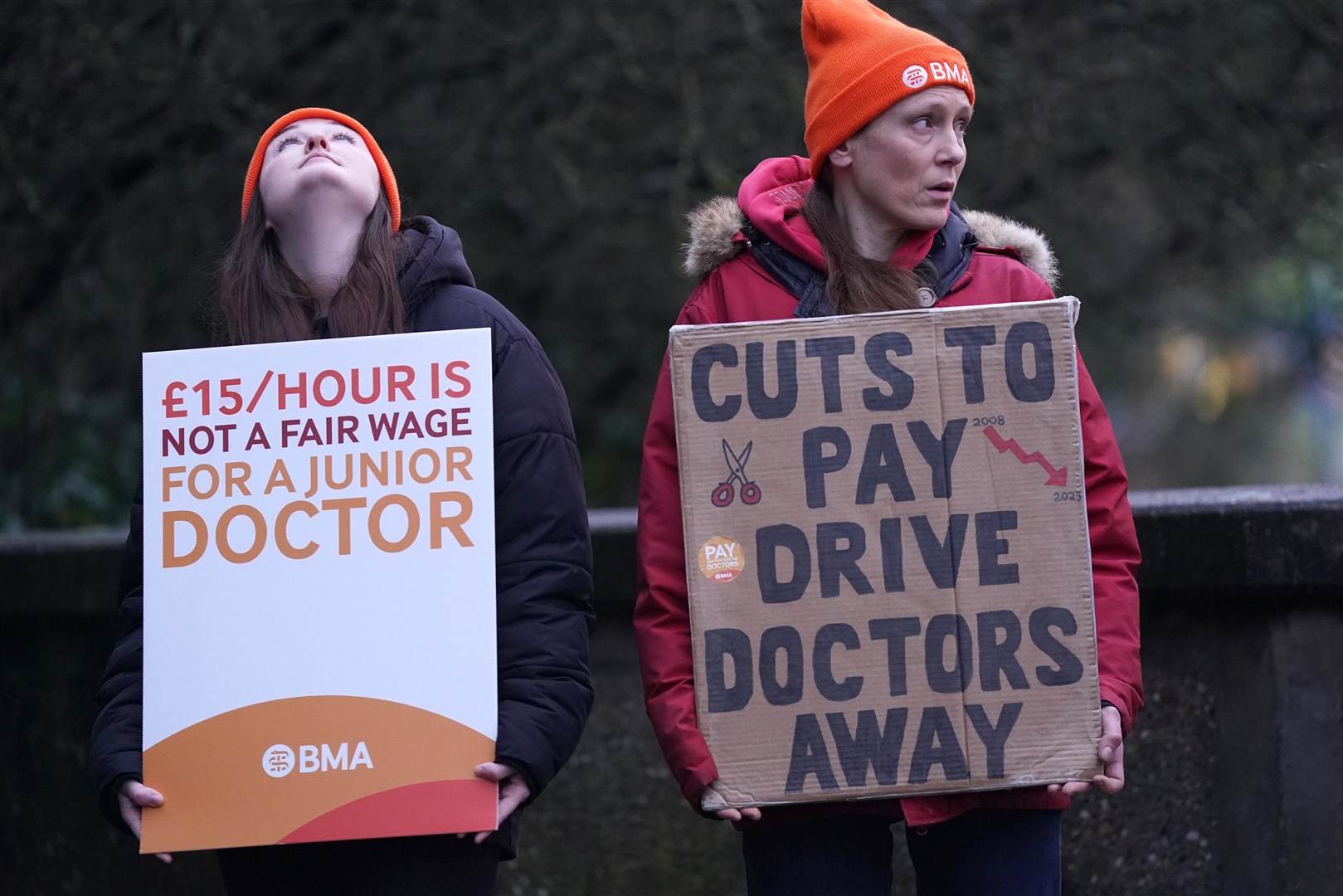 Junior doctors on the picket lines outside Queen’s Medical Centre, Nottingham (Jacob King/PA)
