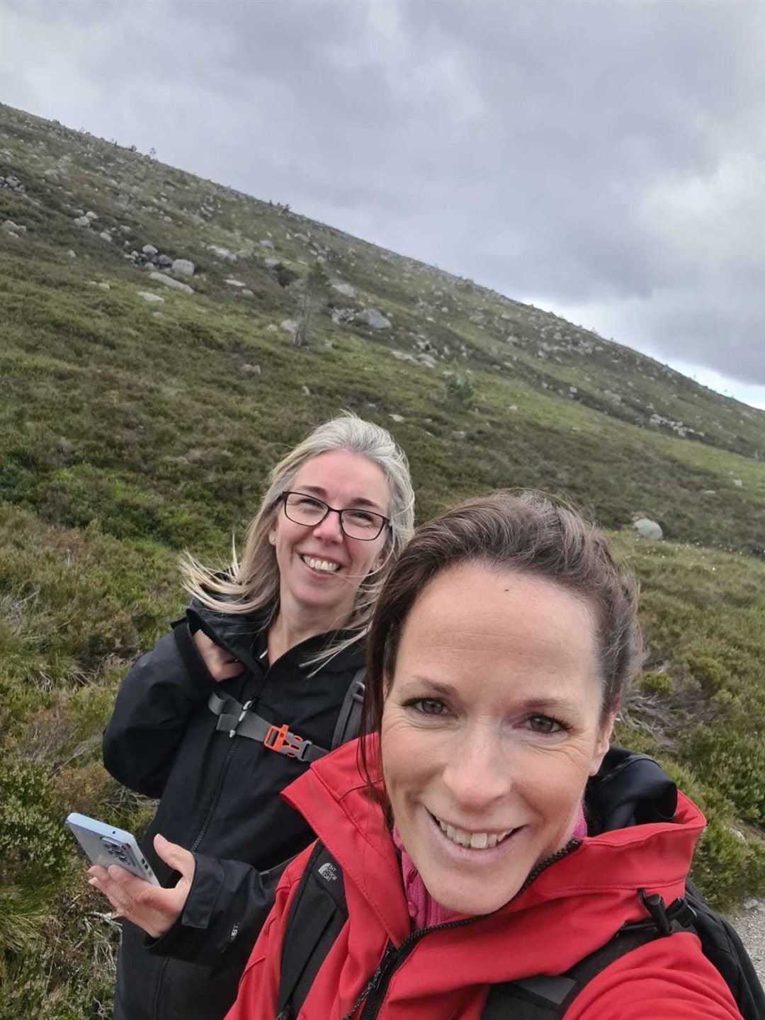 Kerry (left) and friend Lisa climbing Cairngorm and Ben Macdui.