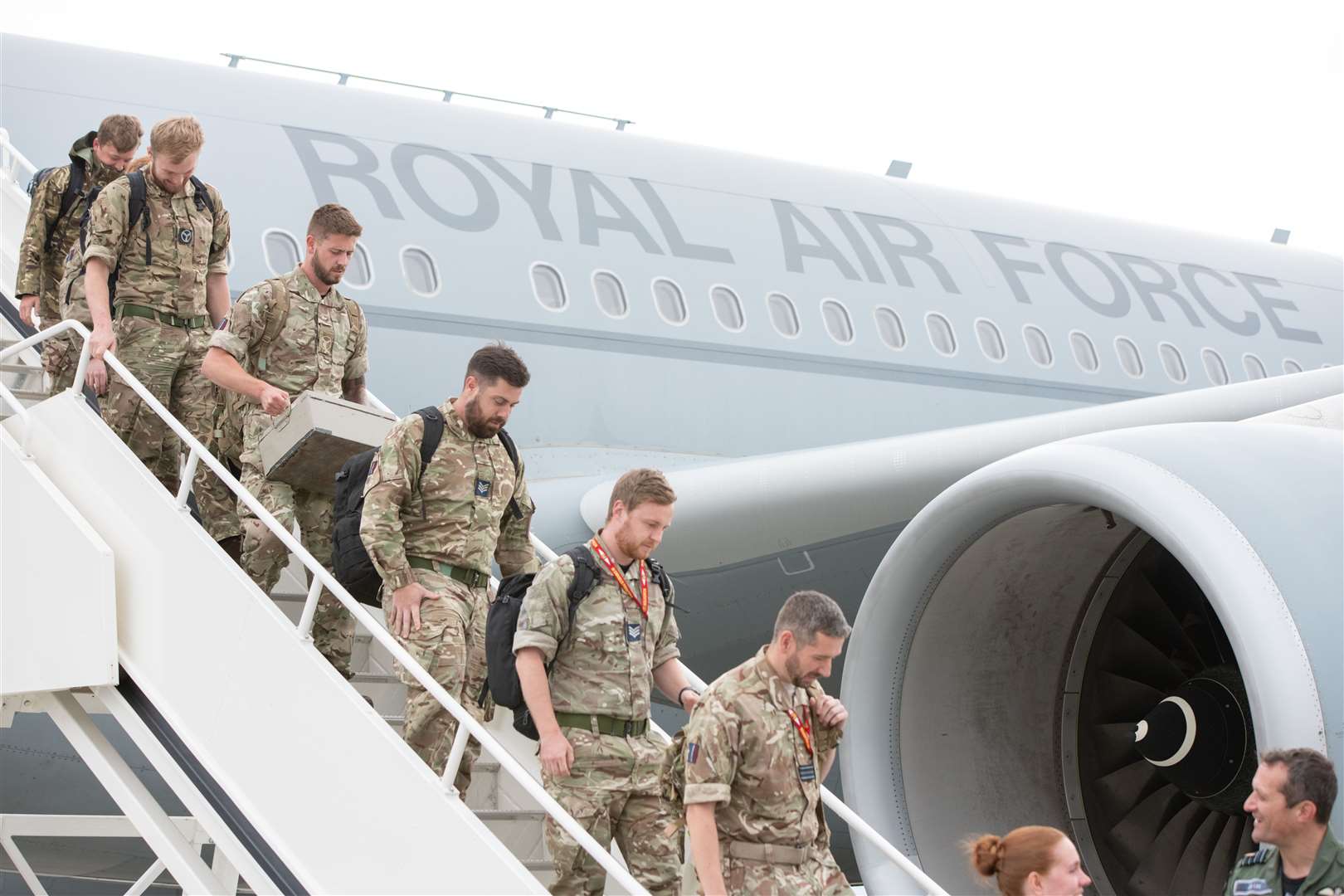 Personnel leave the Voyager aircraft at RAF Lossiemouth having returned to Scotland after a four-month air policing deployment in Estonia...Picture: Daniel Forsyth..