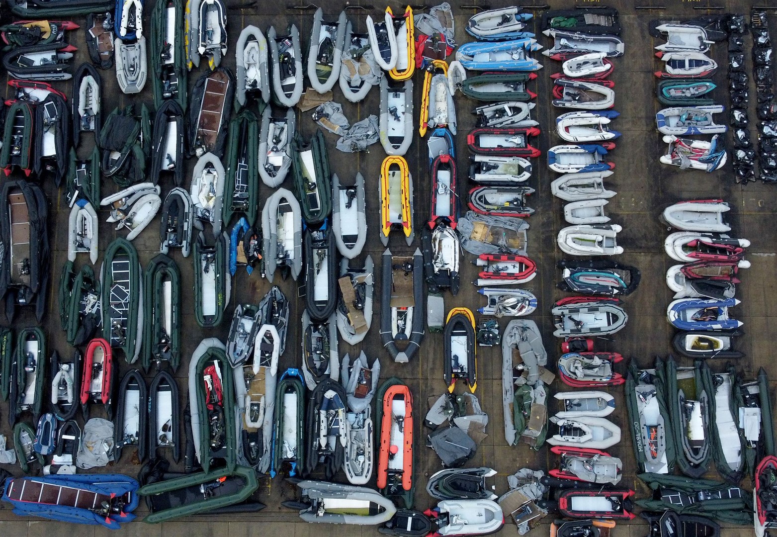 A view of one of two areas now being used at a warehouse facility in Dover, Kent, for boats used by people thought to be migrants (Gareth Fuller/PA)