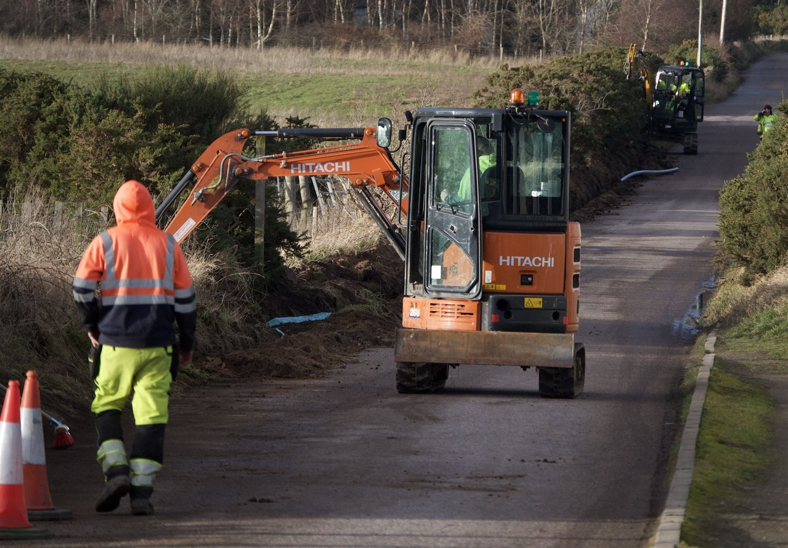 SSE working to restore power to homes in Lossiemouth after the lines were damaged by high winds. Picture: Tyler McNeil