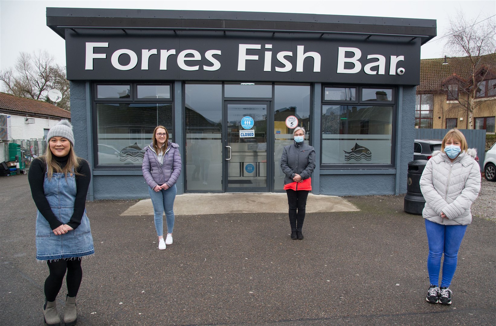 From left: Winnie Yau and Becca Gordon from Forres Fish bar with Nicola Wright and Susan Farquhar from Meadowlark. Forres Fish Bar provided 75 meals for care home residents at Meadowlark. Picture: Becky Saunderson