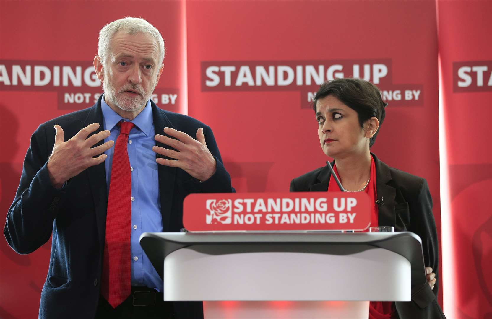 Baroness Chakrabarti (right) is reportedly working on a legal action to get Jeremy Corbyn reinstated (Jonathan Brady/PA)
