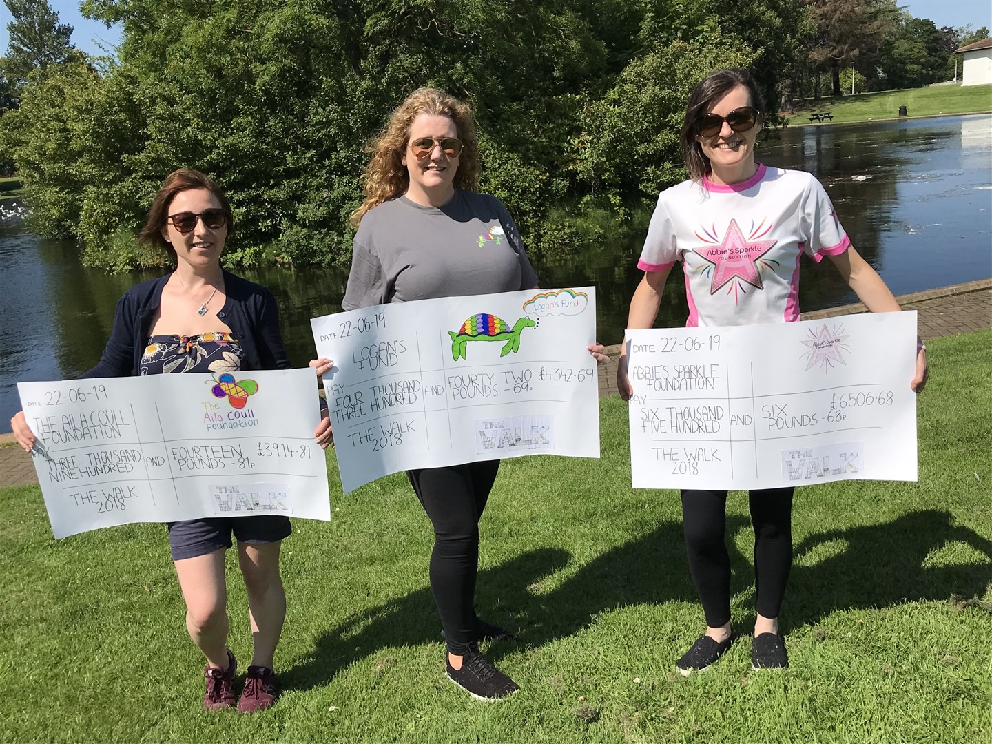 (From left) Sine Macdonald, Angela Main and Tammy Main, representing The Walk organising charities, the Aila Coull Foundation, Logan’s Fund and Abbie’s Sparkle Foundation.