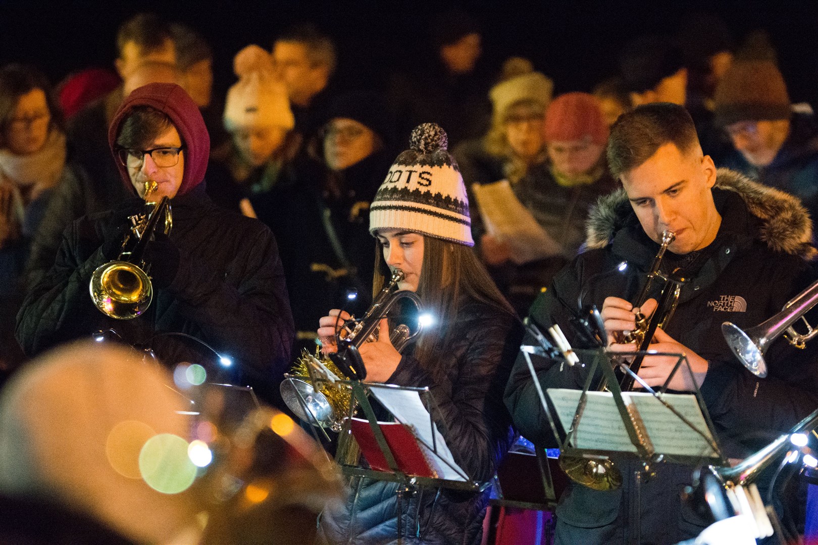 Moray Concert Brass perform carols in Elgin's Cooper Park in 2019. Picture: Becky Saunderson.