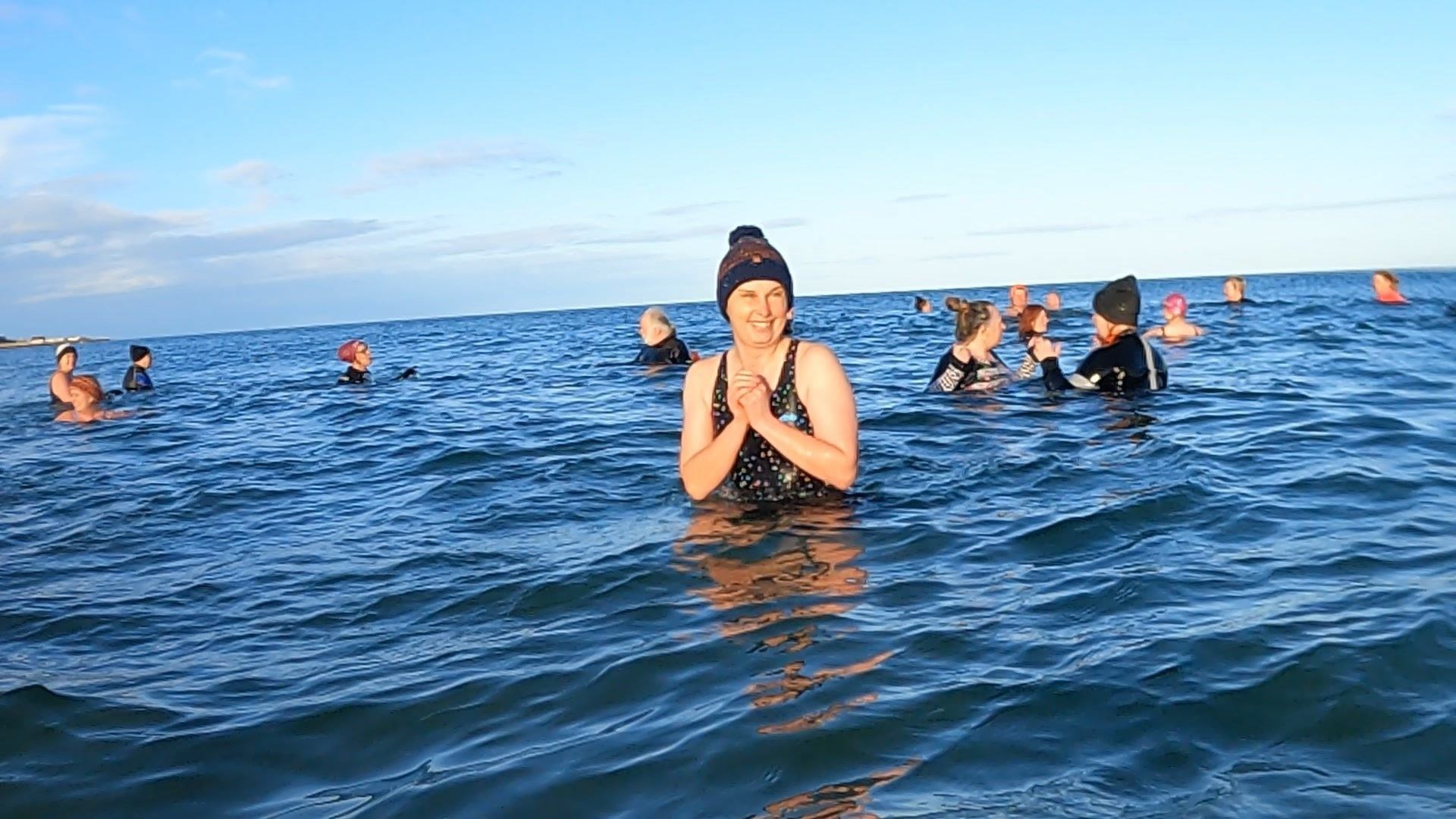Cold? More than 60 members of the group took part in the swim.