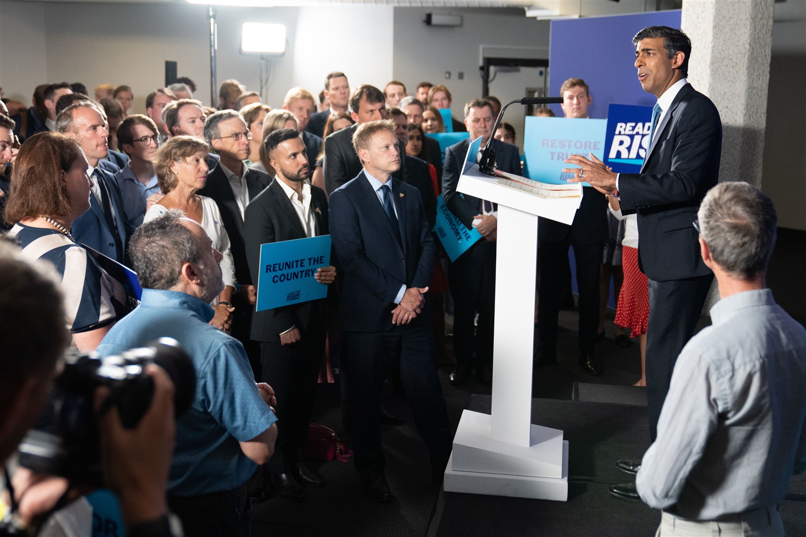 Rishi Sunak addresses supporters at the official launch of his leadership campaign (Stefan Rousseau/PA)