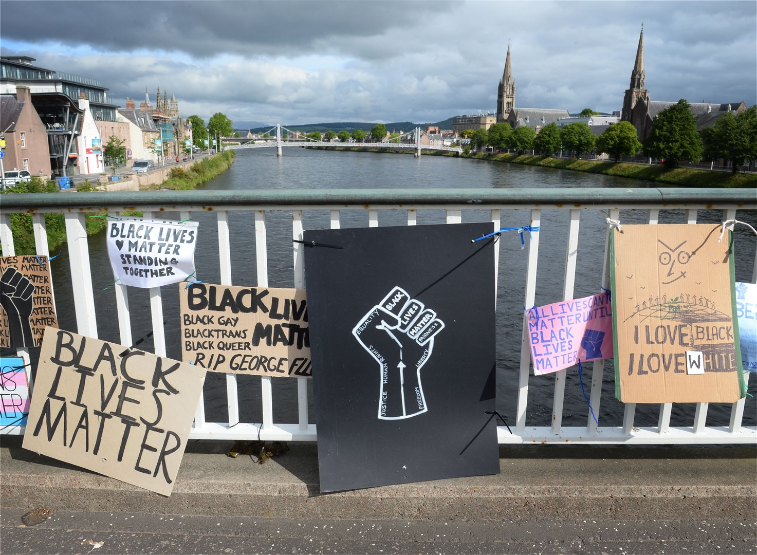 Black lives matter posters on the Ness Bridge...Picture: Gary Anthony..