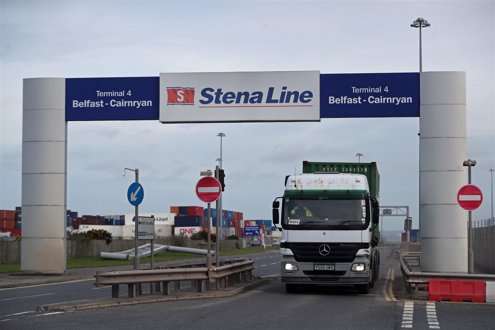 A freight lorry disembarking at Belfast Port (Niall Carson/PA)