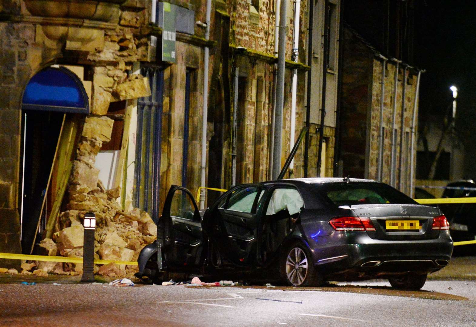 The car hit the former William Hill building on the junction of Grant Street and Lochalsh Road.. Picture HN&M staff..
