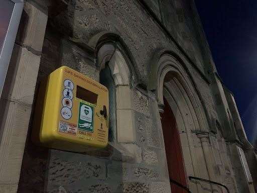 The box which stored the defibrillator remains but the defib has gone. Picture: Daniel Forsyth