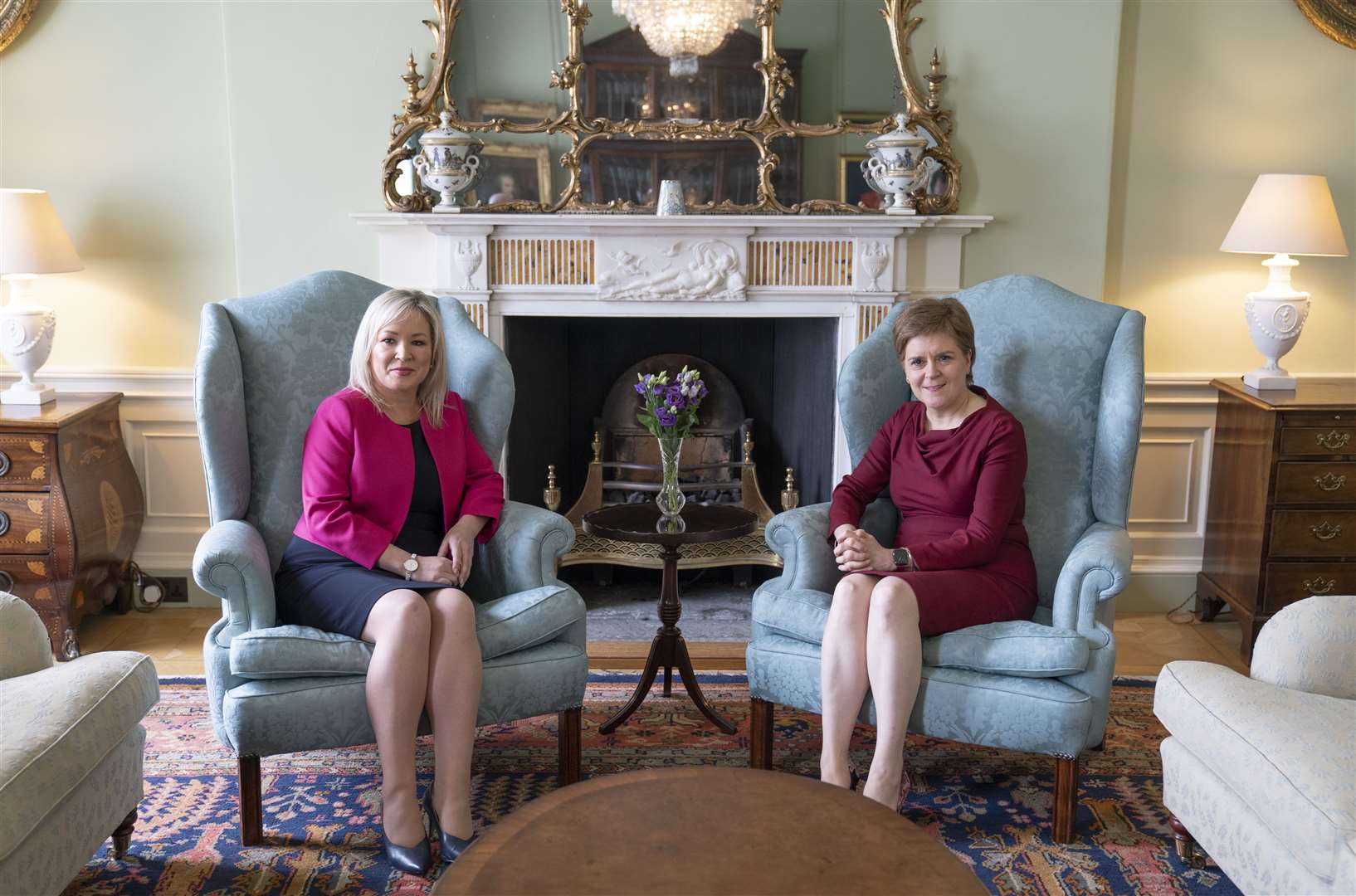 First Minister Nicola Sturgeon, right, welcomed Sinn Fein vice-president Michelle O’Neill to Bute House in Edinburgh on Friday (Jane Barlow/PA)
